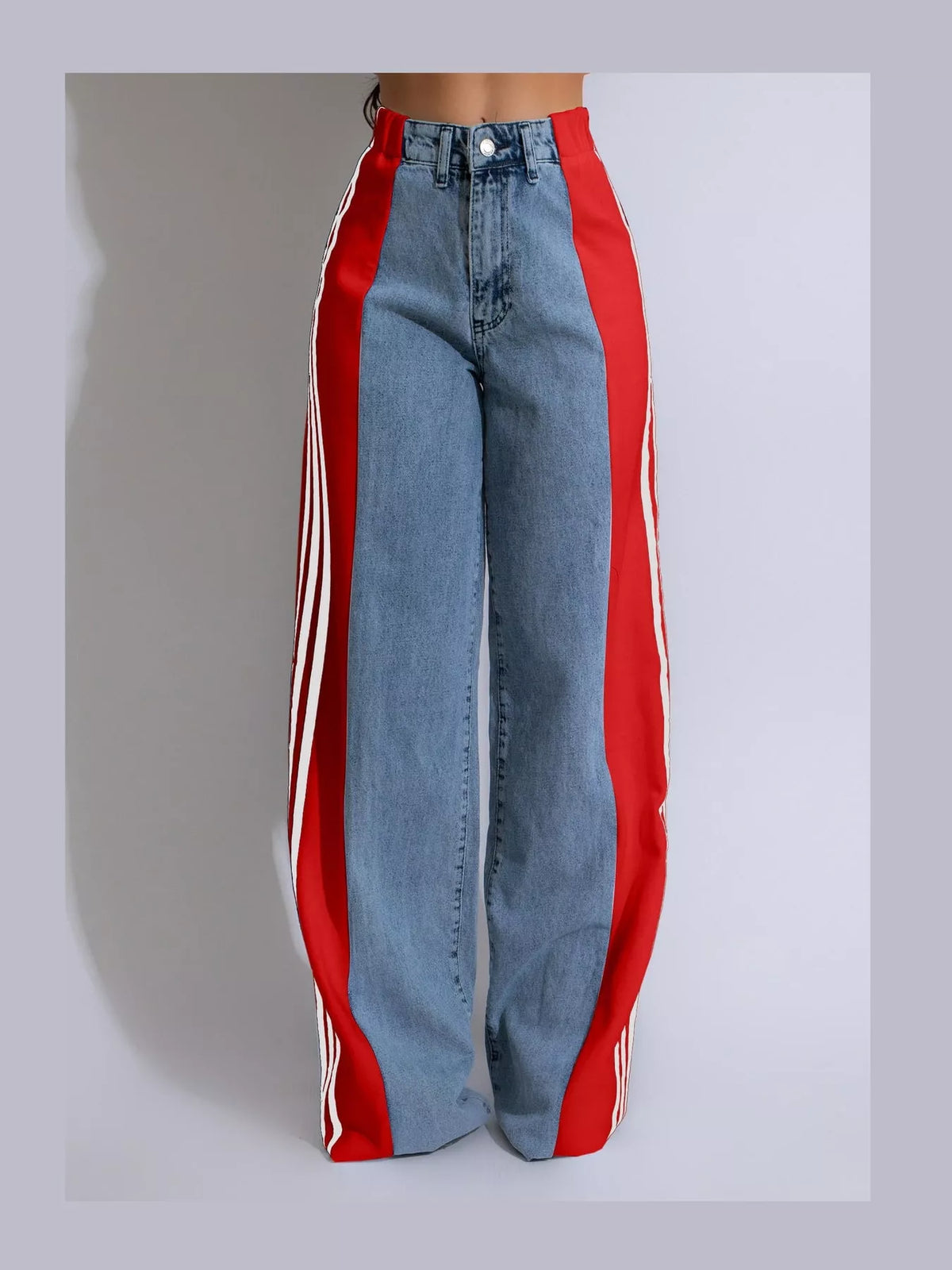 High-Waisted Wide-Leg Jeans with Side Stripe