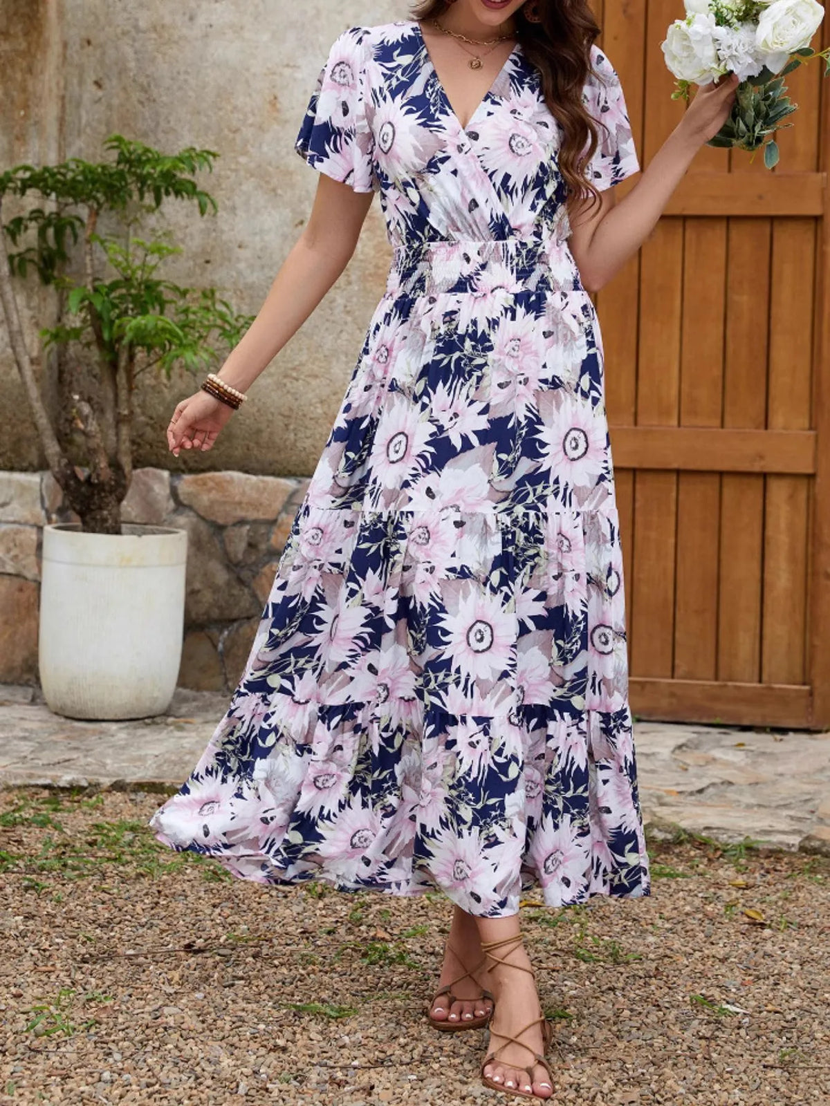 Surplice Midi Dress in Floral