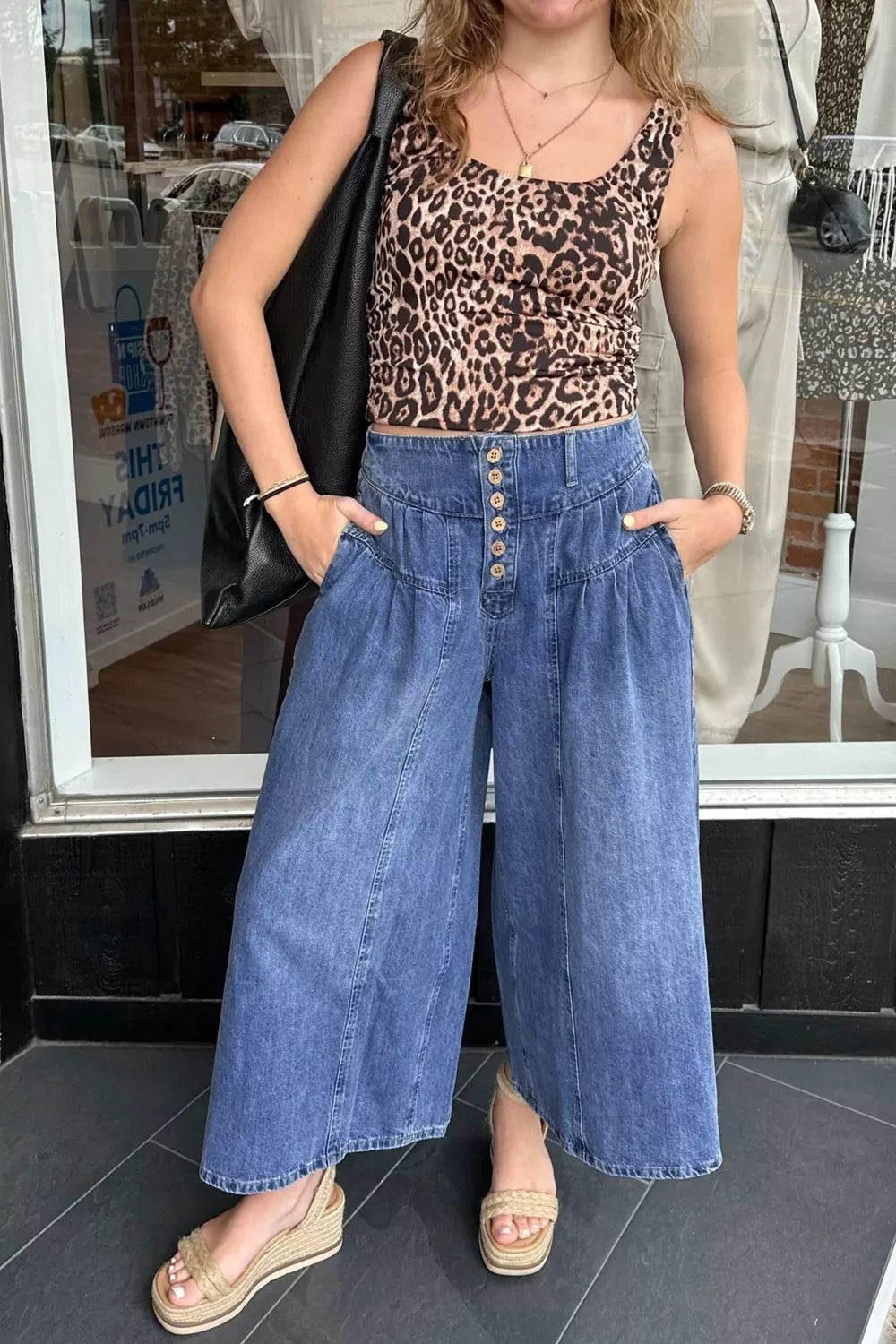 High-Waisted Wide Leg Jeans in Medium Wash
