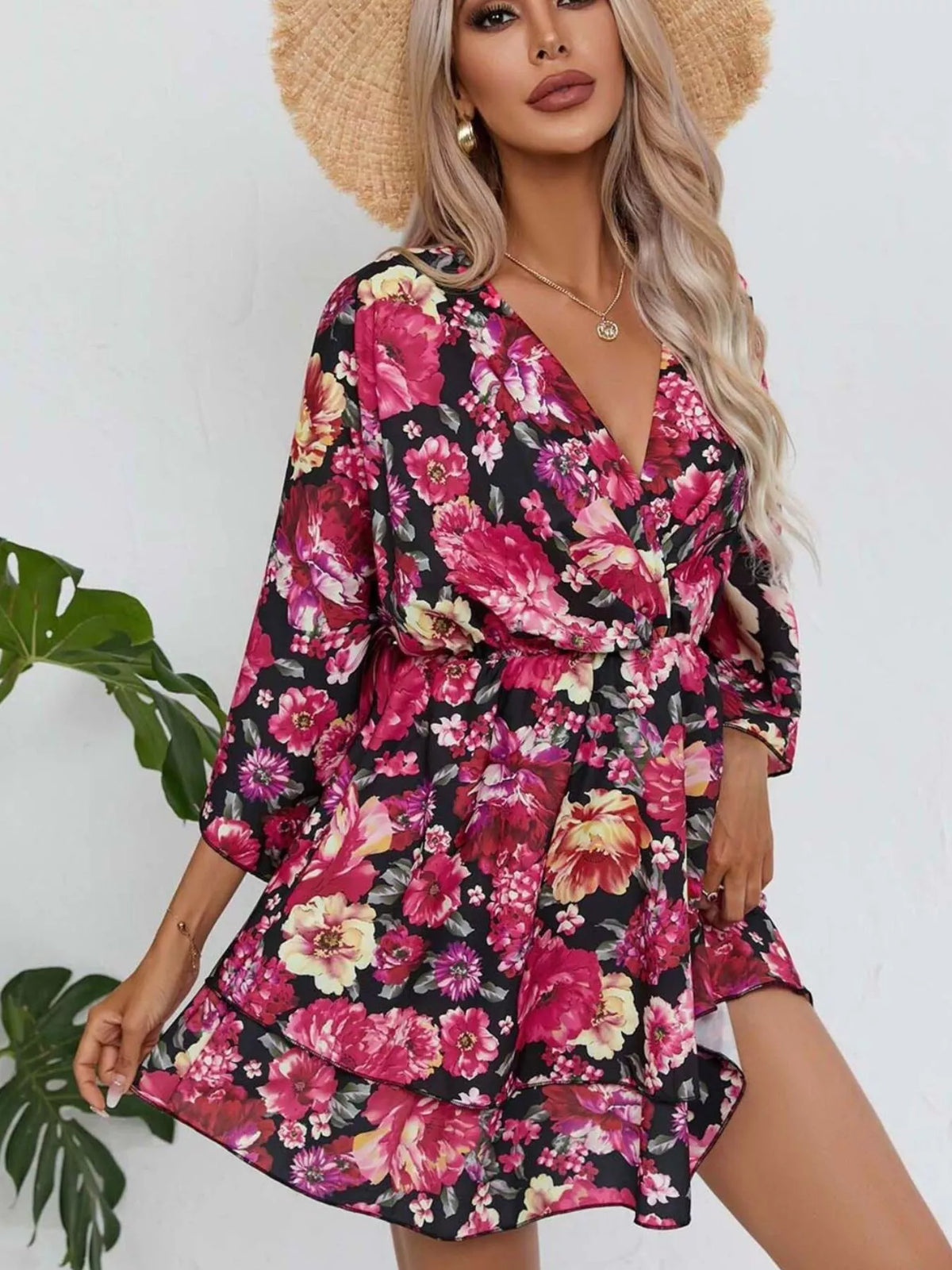 Floral Ruffle-Hem Tiered Mini Dress