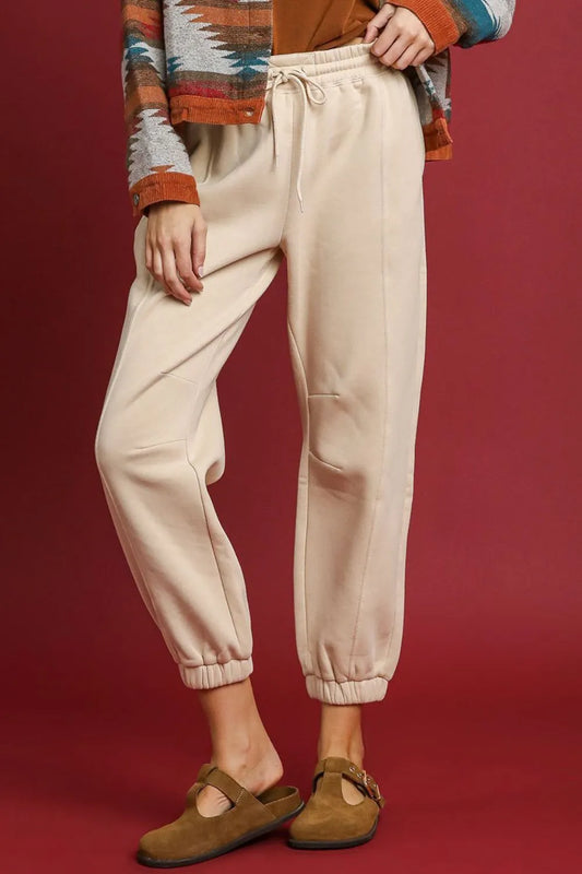 Umgee Fleece Jogger Pants in Sand