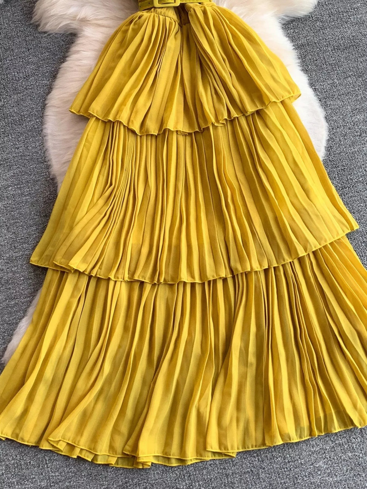 Pleated Layered Midi Dress