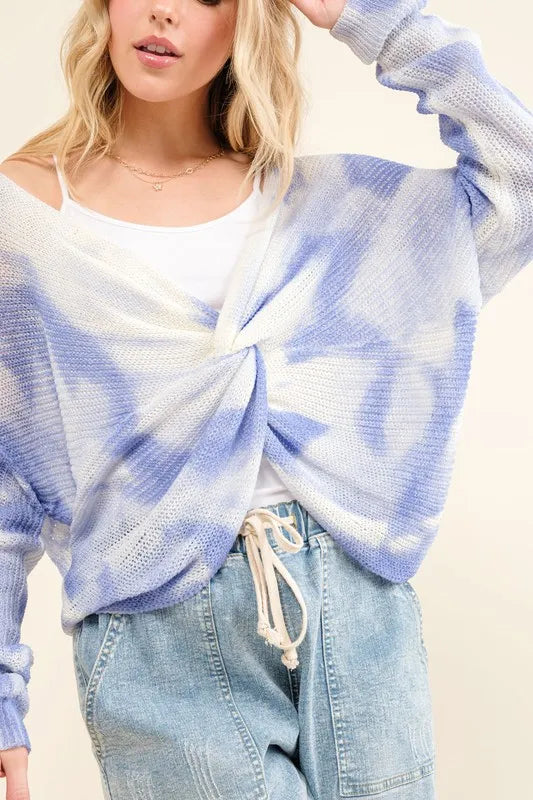 And The Why Tie Dye Twisted Sweater in Blue