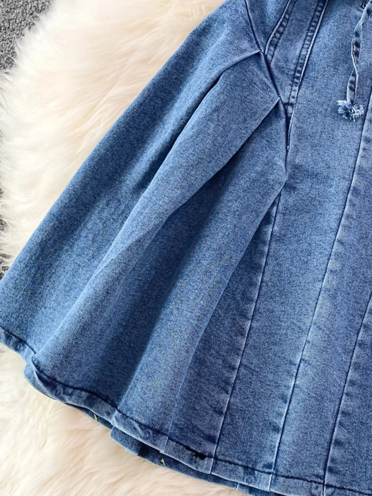Lace-Up Denim A-Line Mini Dress in Blue