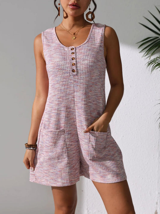 Button Front Romper with Pockets