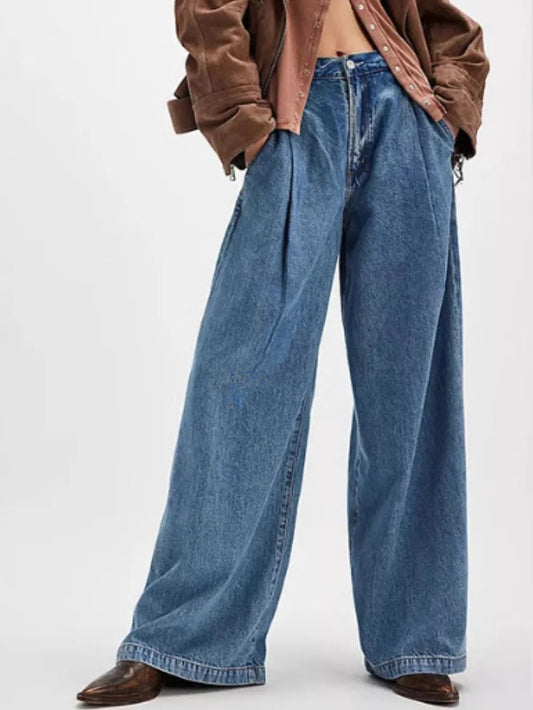 Wide Leg Jeans with Pockets in Dusty Blue by Dreamy Drapes