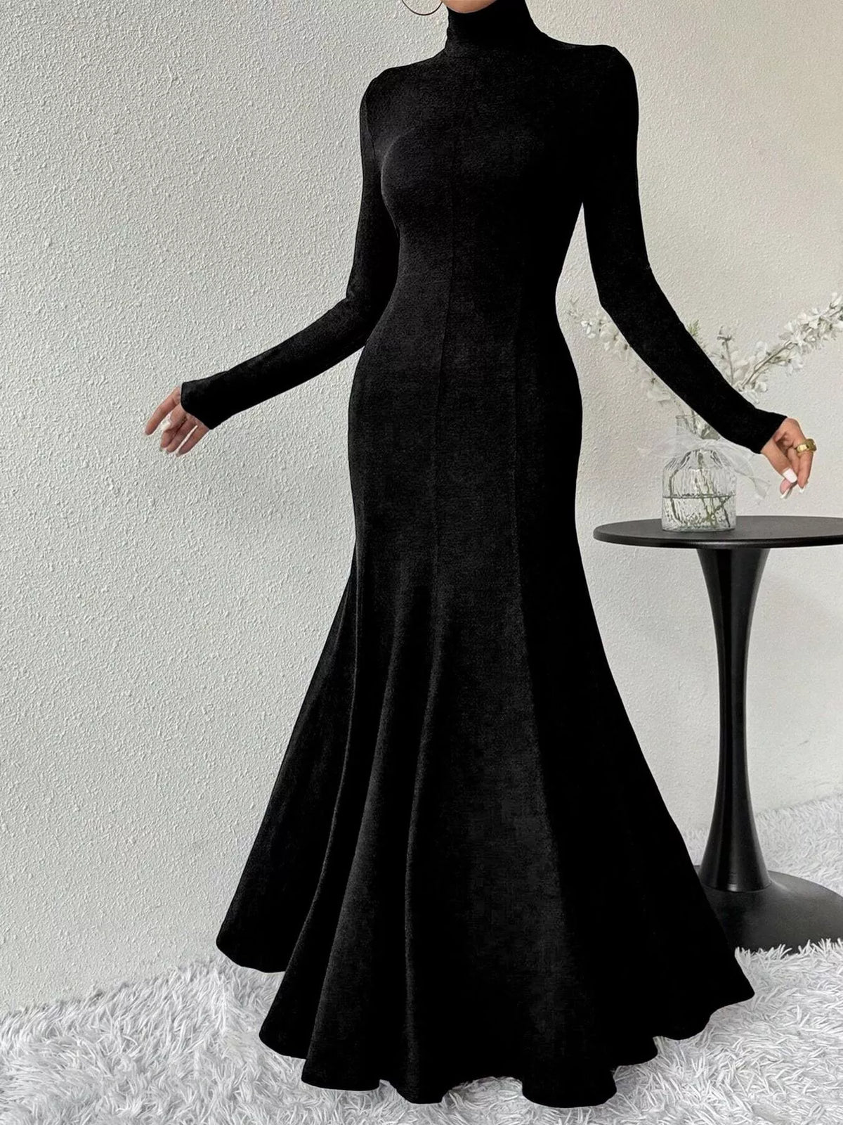 Turtleneck Long Sleeve Mermaid Maxi Dress