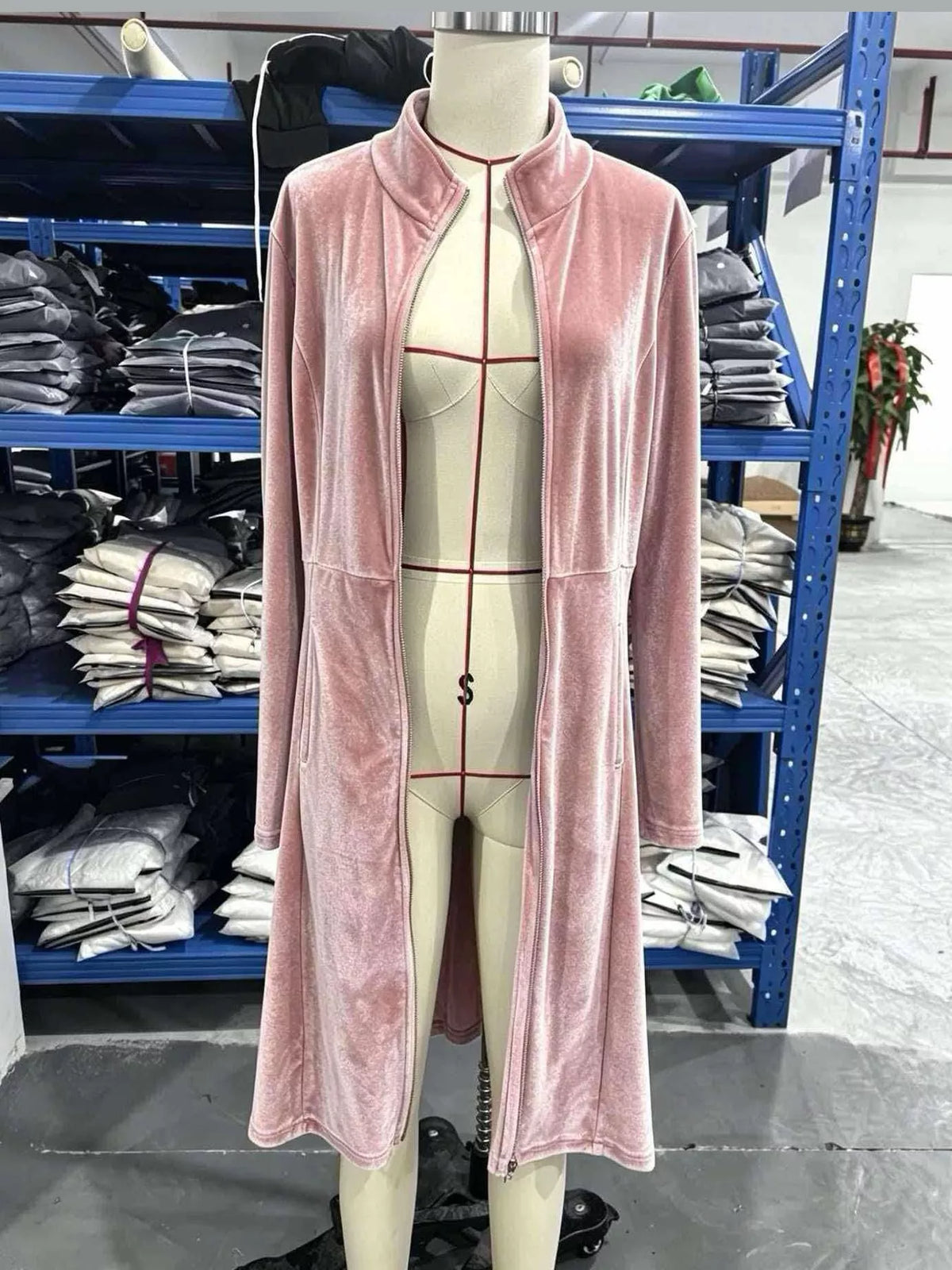 Velvet Zip-Up Longline Jacket