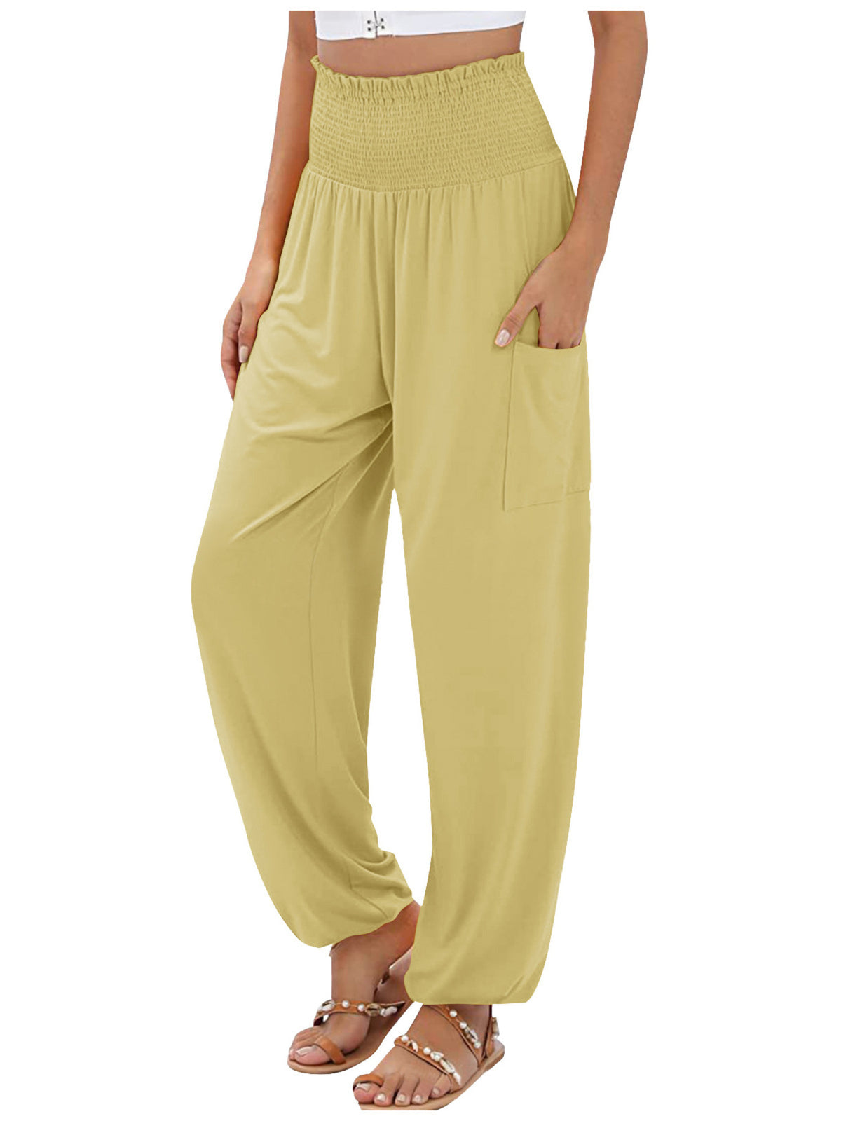 Smocked Waist Harem Pants