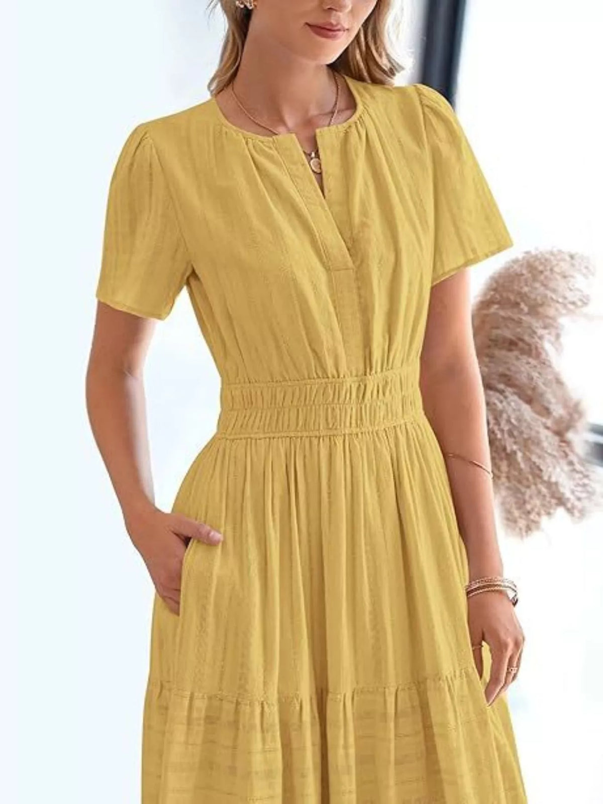 Short Sleeve Tiered Midi Dress with Pockets