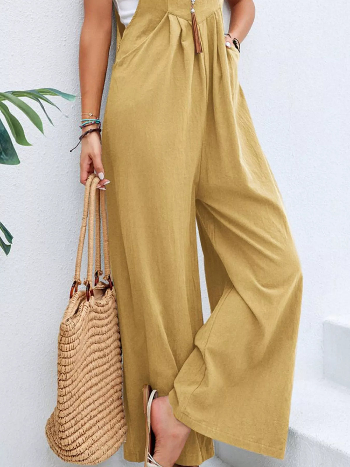 Casual Wide-Leg Overalls with Pockets