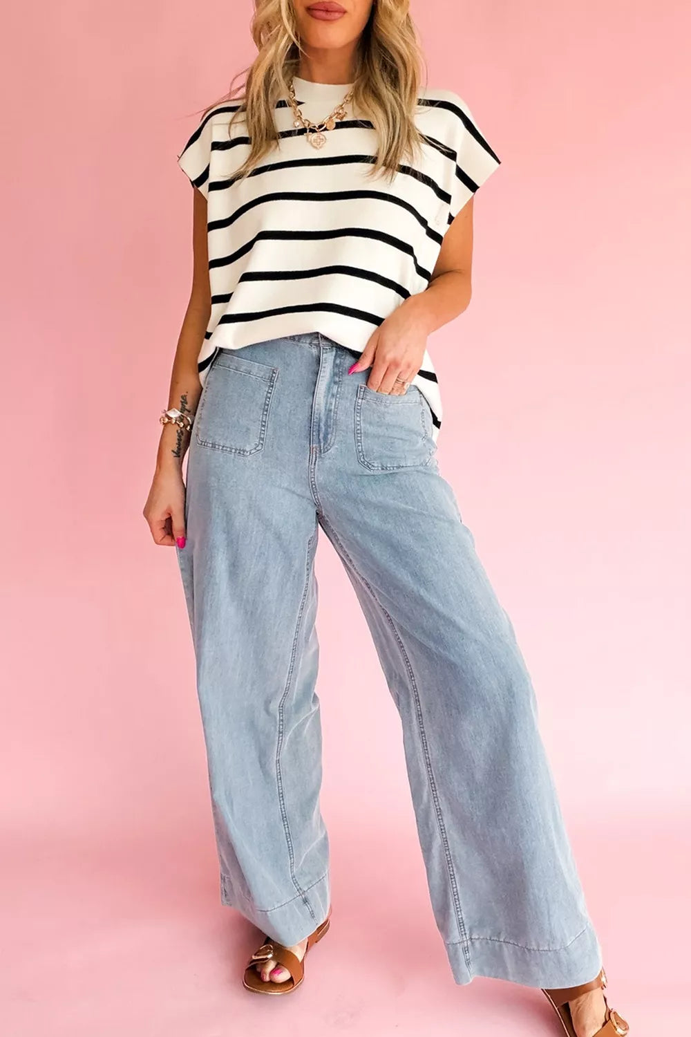 Light Blue Full-Length Pocket Detail Jeans