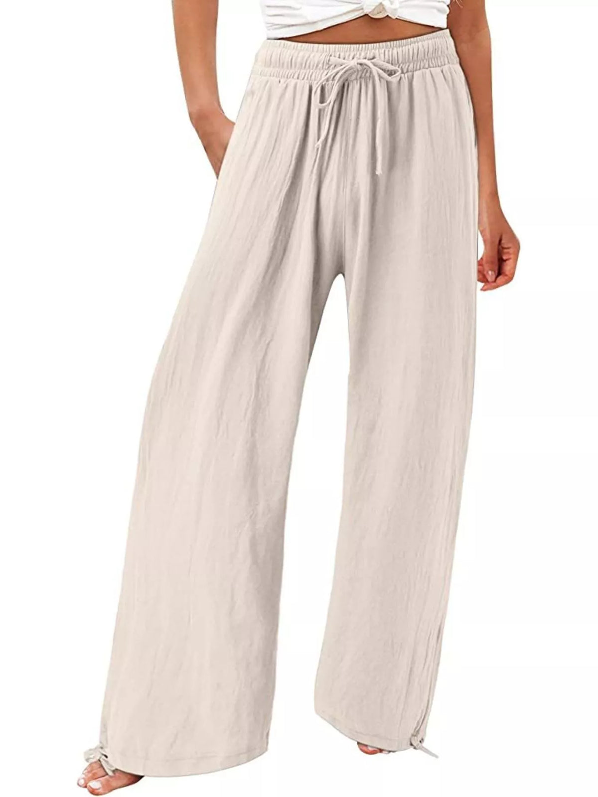 Drawstring Wide-Leg Plus Size Pants