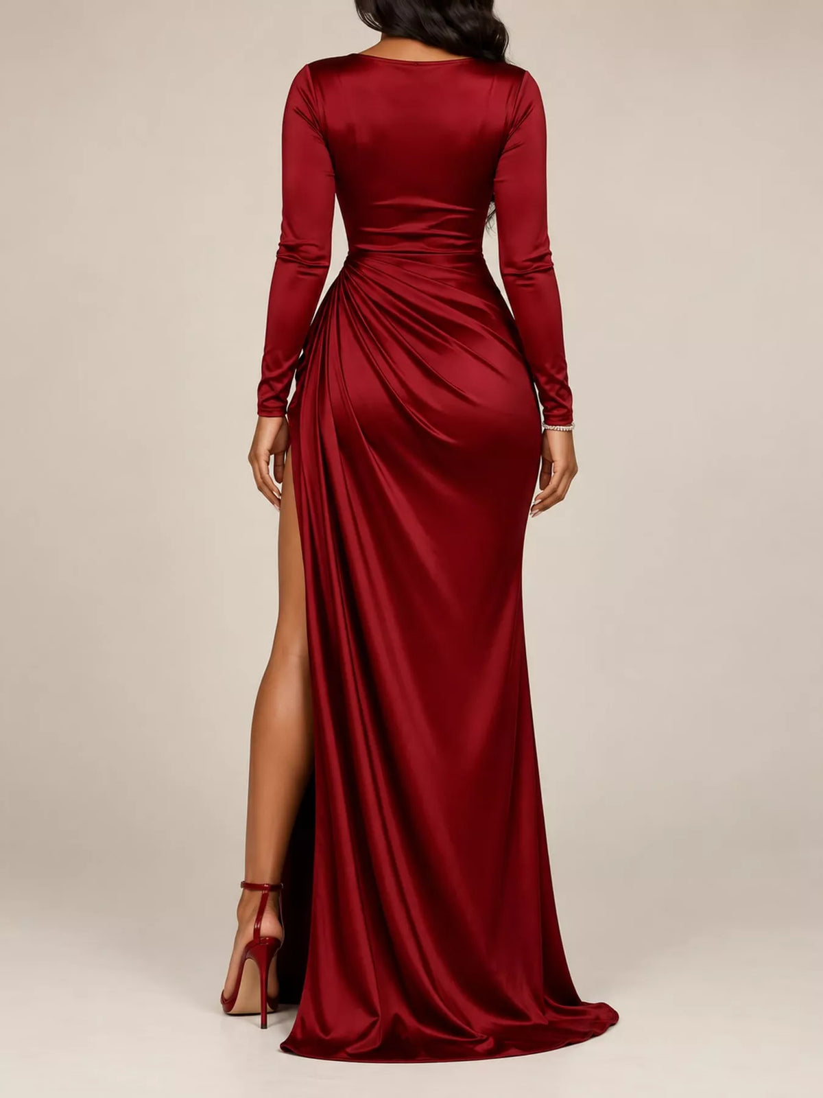Satin Cowl Neck High-Slit Evening Maxi Dress