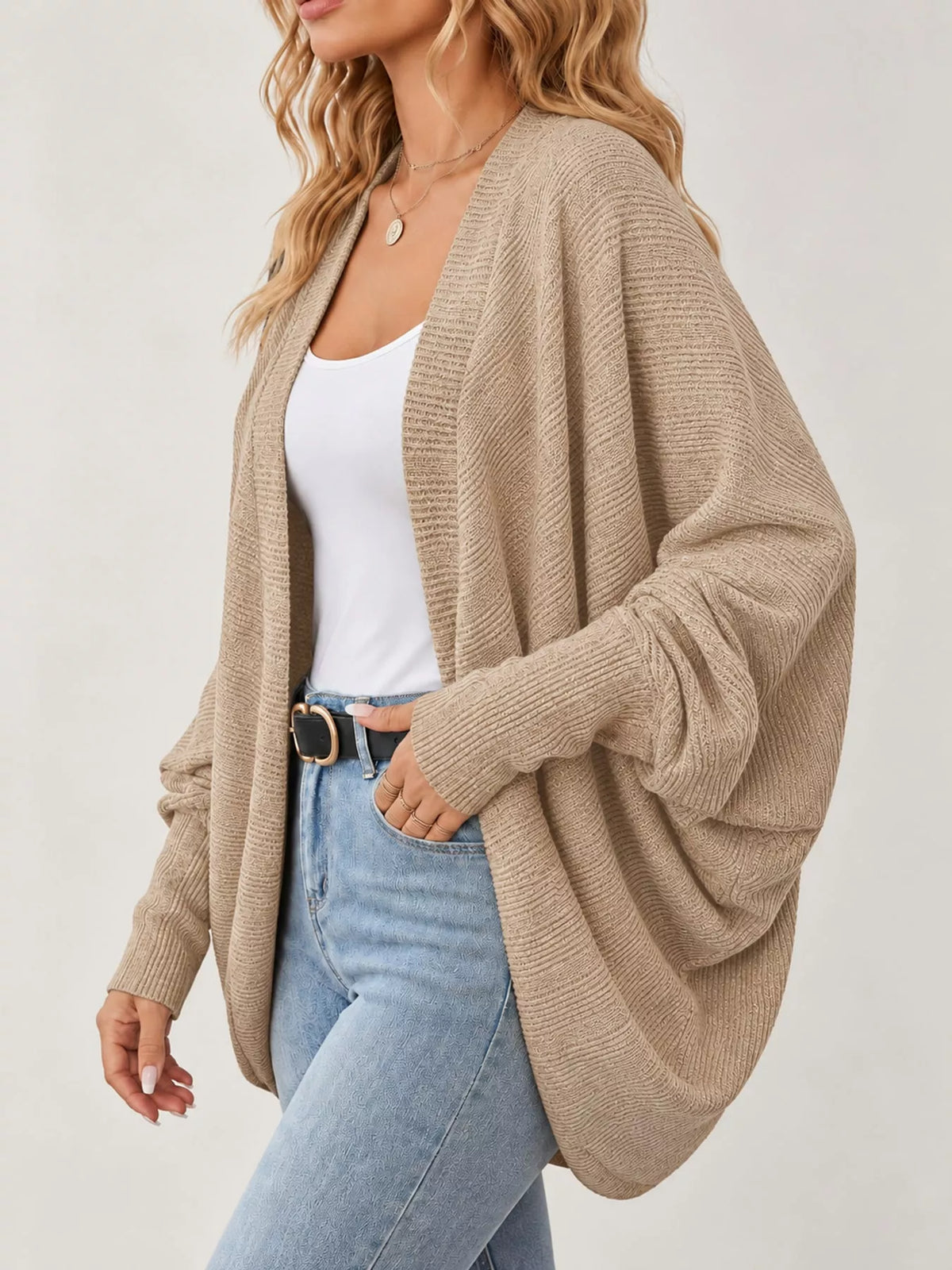 Open-Front Batwing Sleeve Cardigan