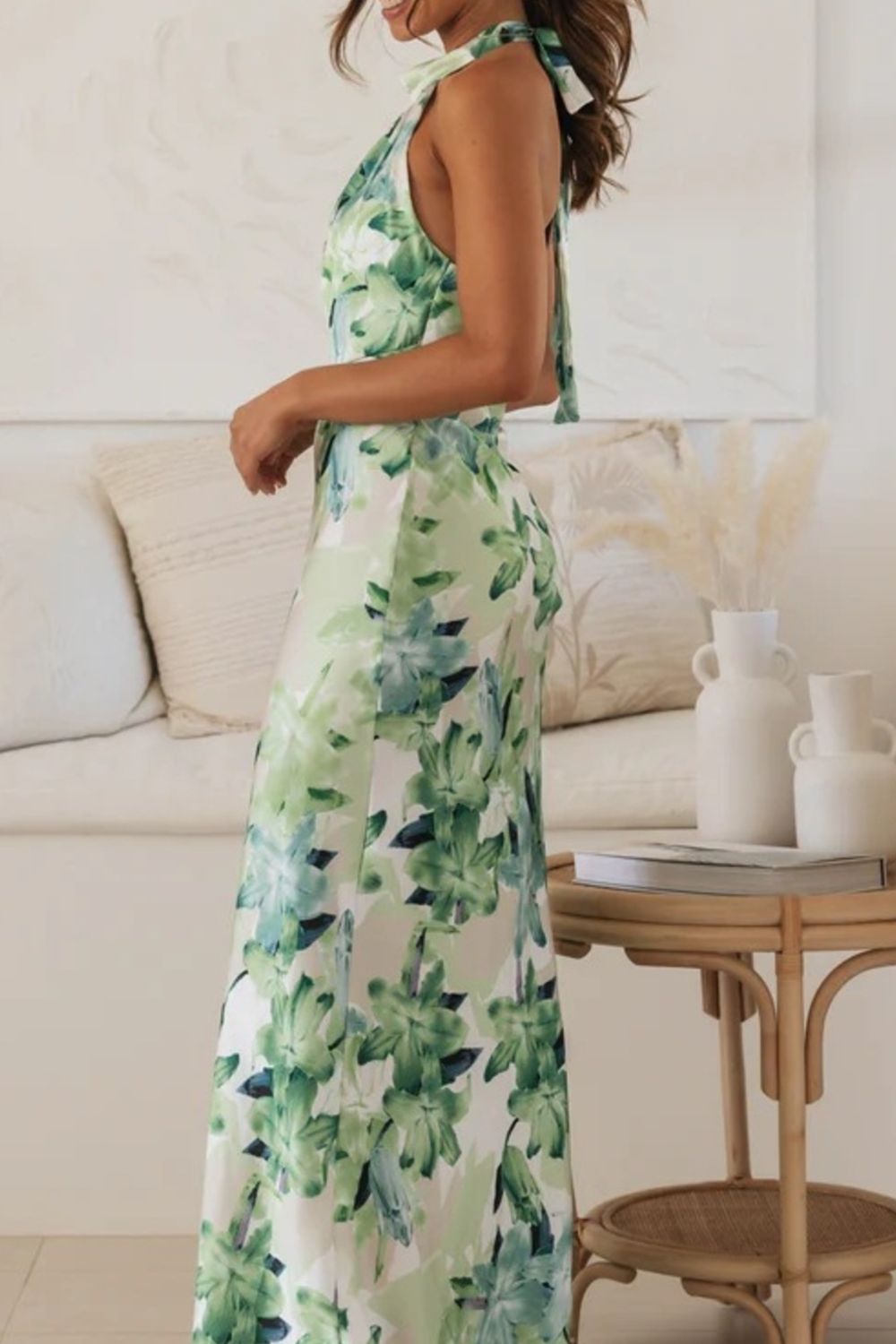 Floral Halter Neck Maxi Dress with Side Slit