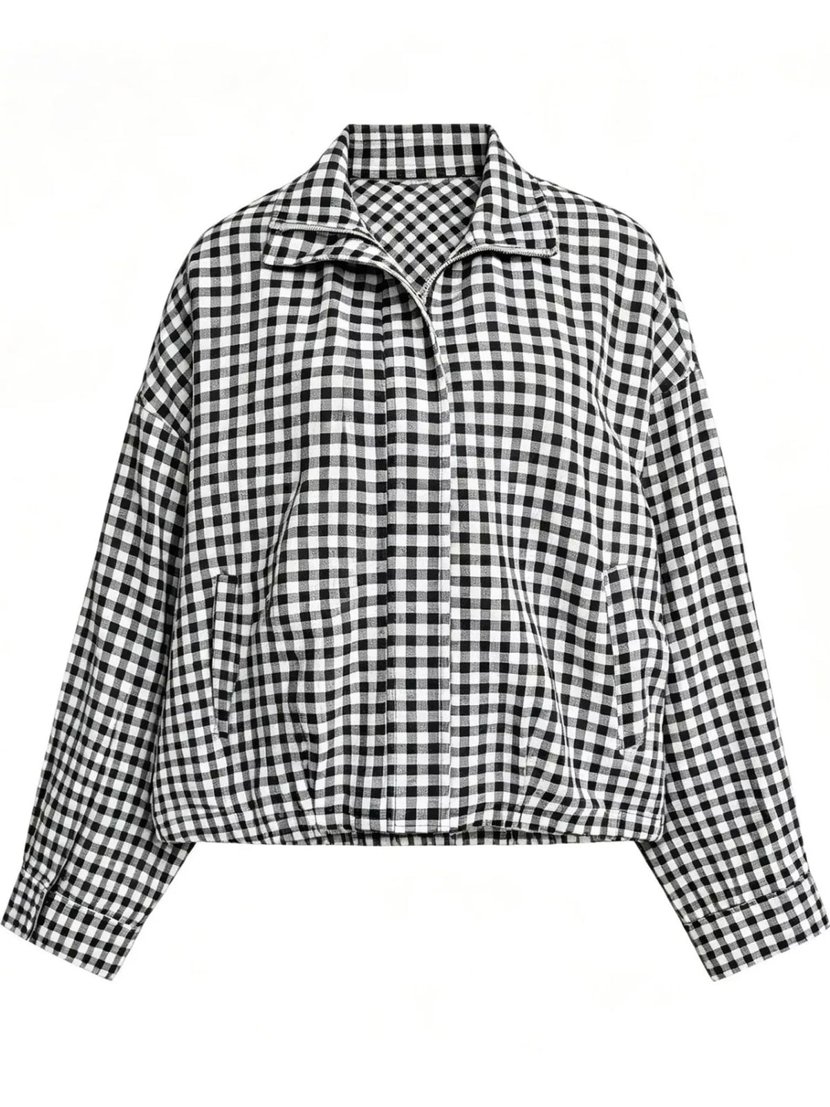 Oversized Plaid Zip-Up Jacket