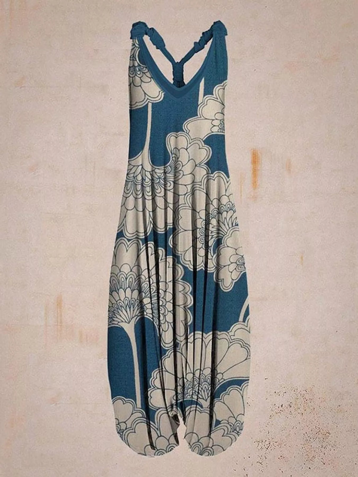 Plus Size Printed V-Neck Sleeveless Romper
