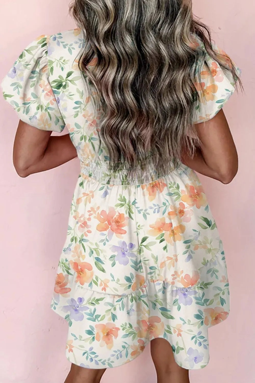Notched Puff Sleeve Dress in Floral
