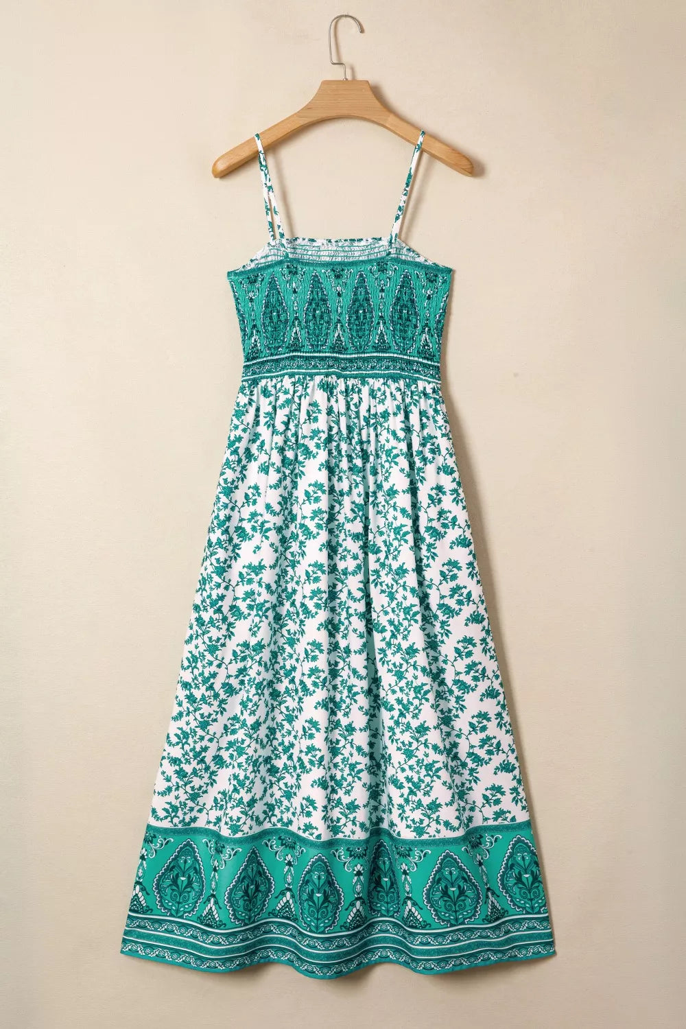 Floral Print Shirred Cami Maxi Dress in Turquoise