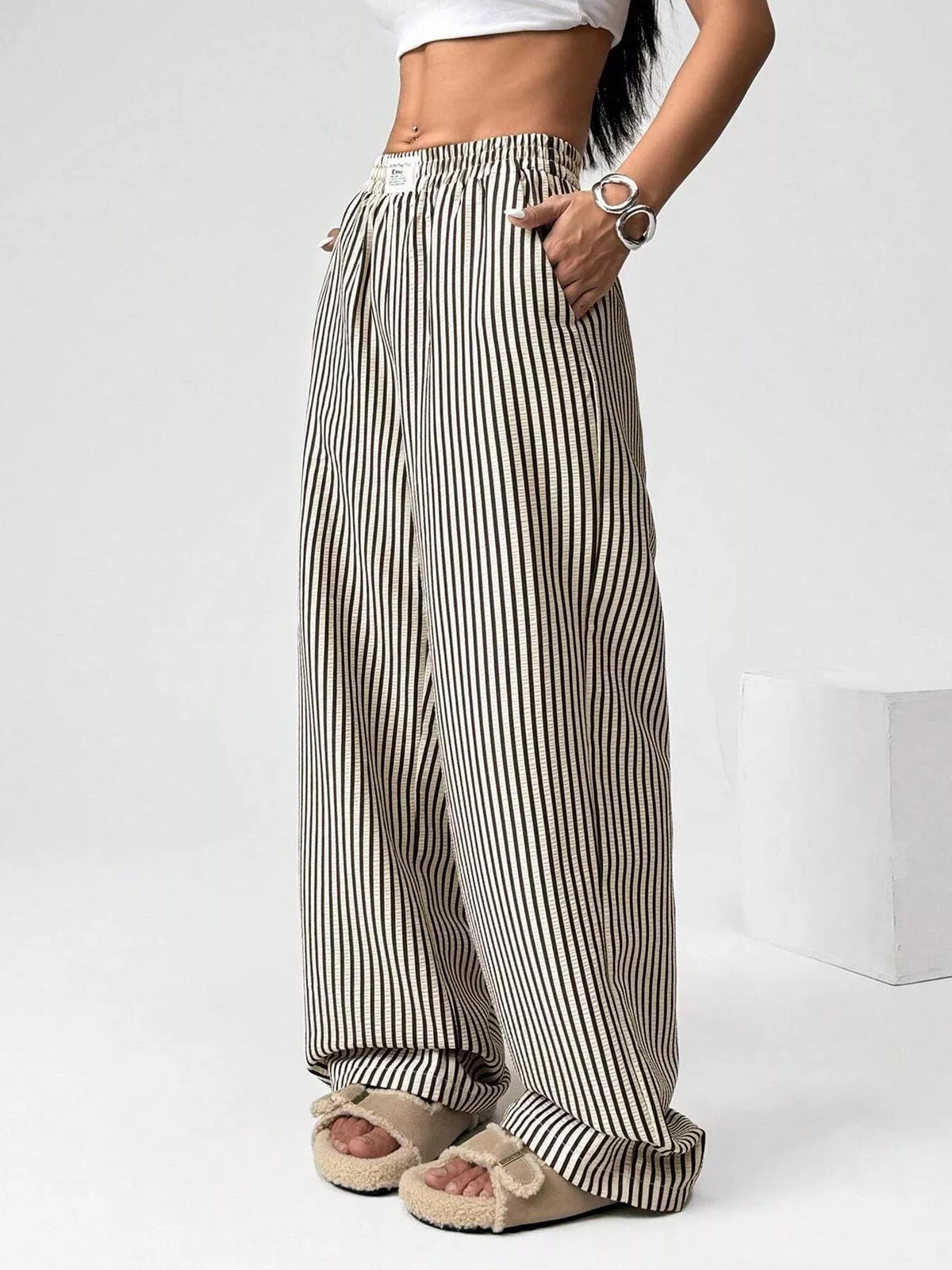 Striped High-Waisted Wide-Leg Pants