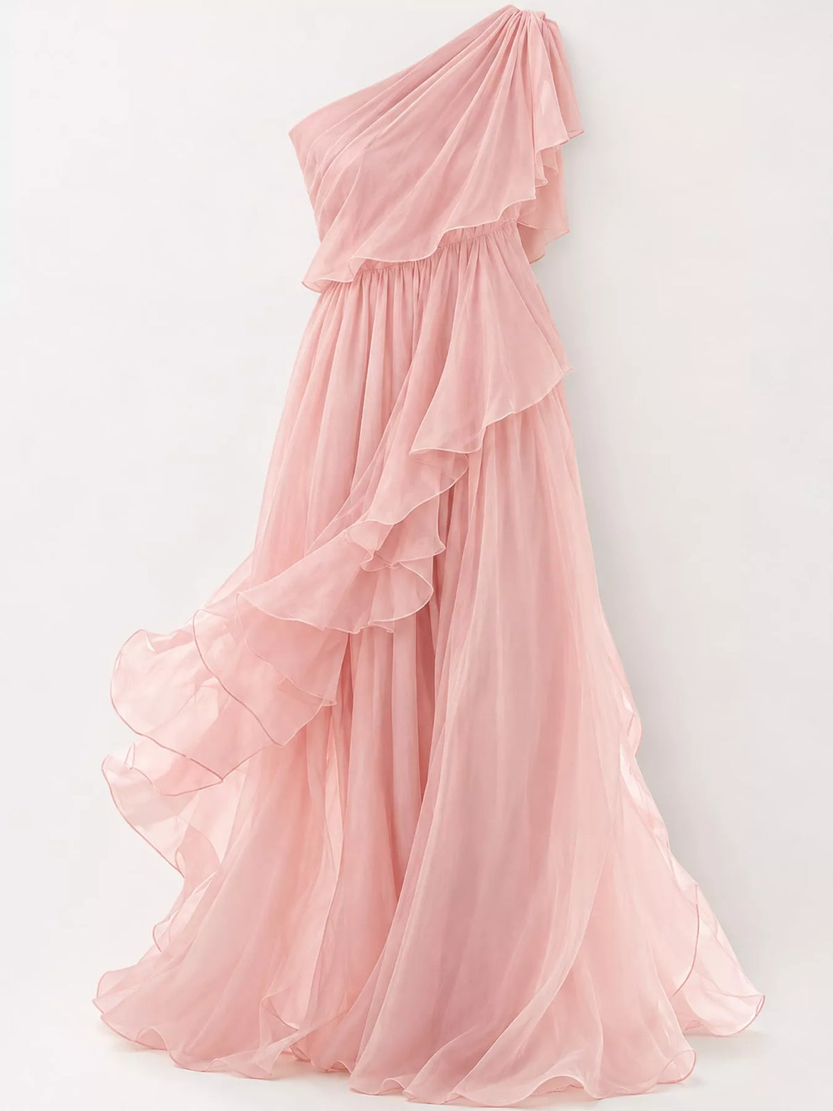 One-Shoulder Ruffled Chiffon Maxi Dress