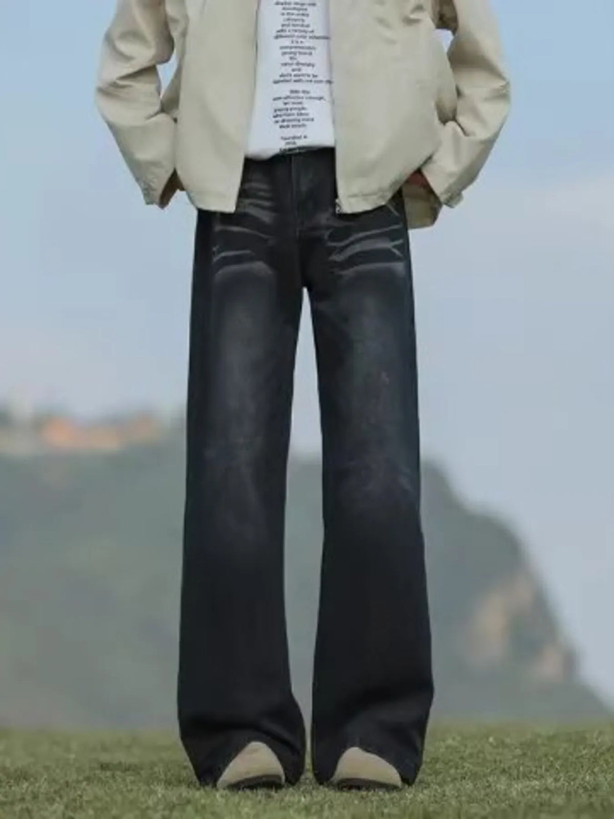Vintage Wash Wide Leg Jeans