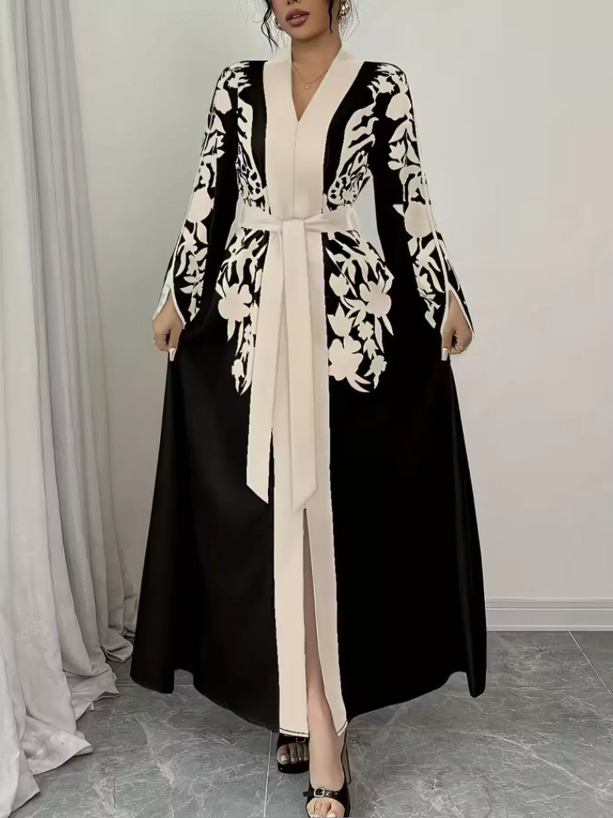 Printed Tie-Waist Maxi Dress with Front Split by Calliope