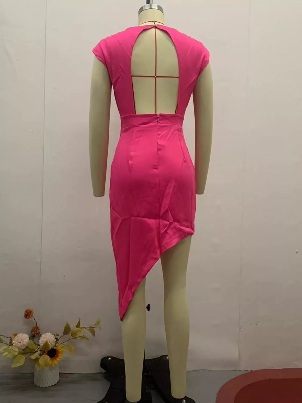 Asymmetrical Backless Pleated Dress