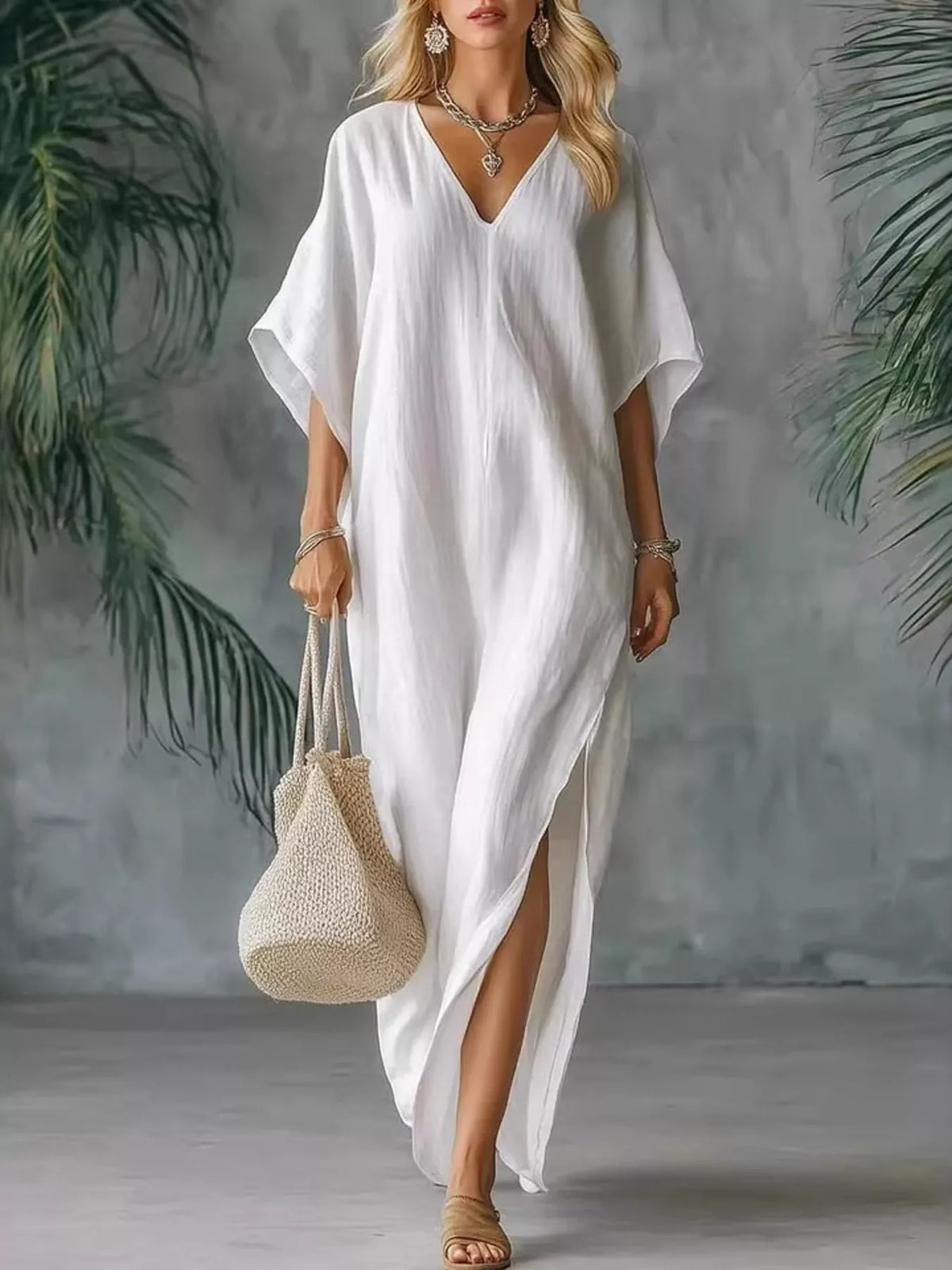 V-Neck Maxi Dress with Side Slits