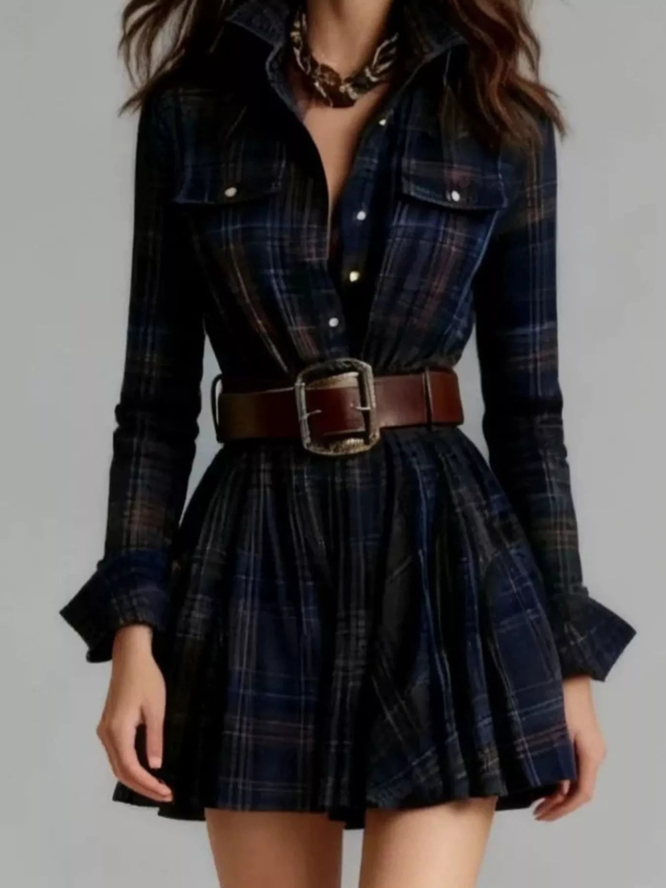 Plaid Belted Shirt Dress