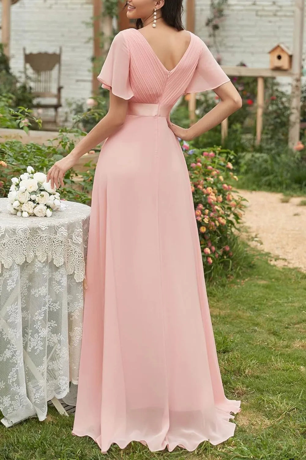 Surplice Flutter Sleeve Maxi Dress by Golden Gueen