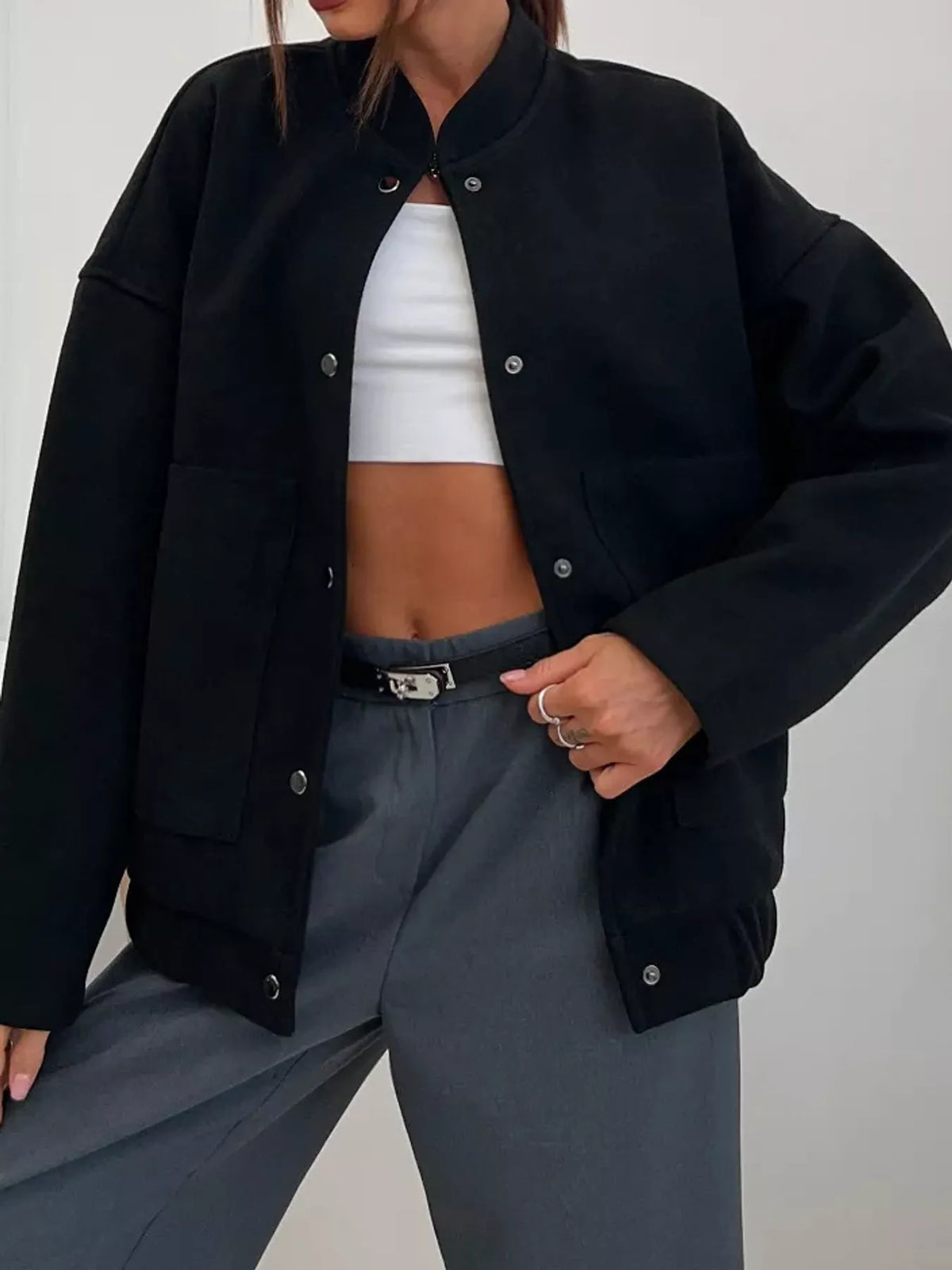 Snap-Button Bomber Jacket by Prisca