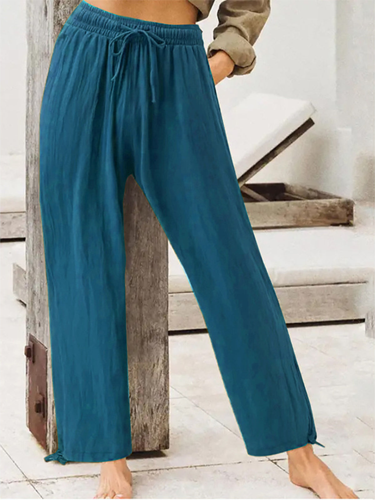Casual Drawstring Wide Leg Pants