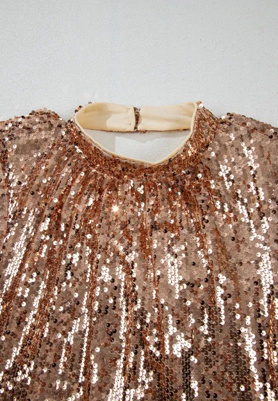 Backless Sequin Mock Neck Dress in Gold