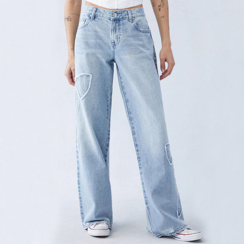 Baggy Frayed Denim Bow Jeans