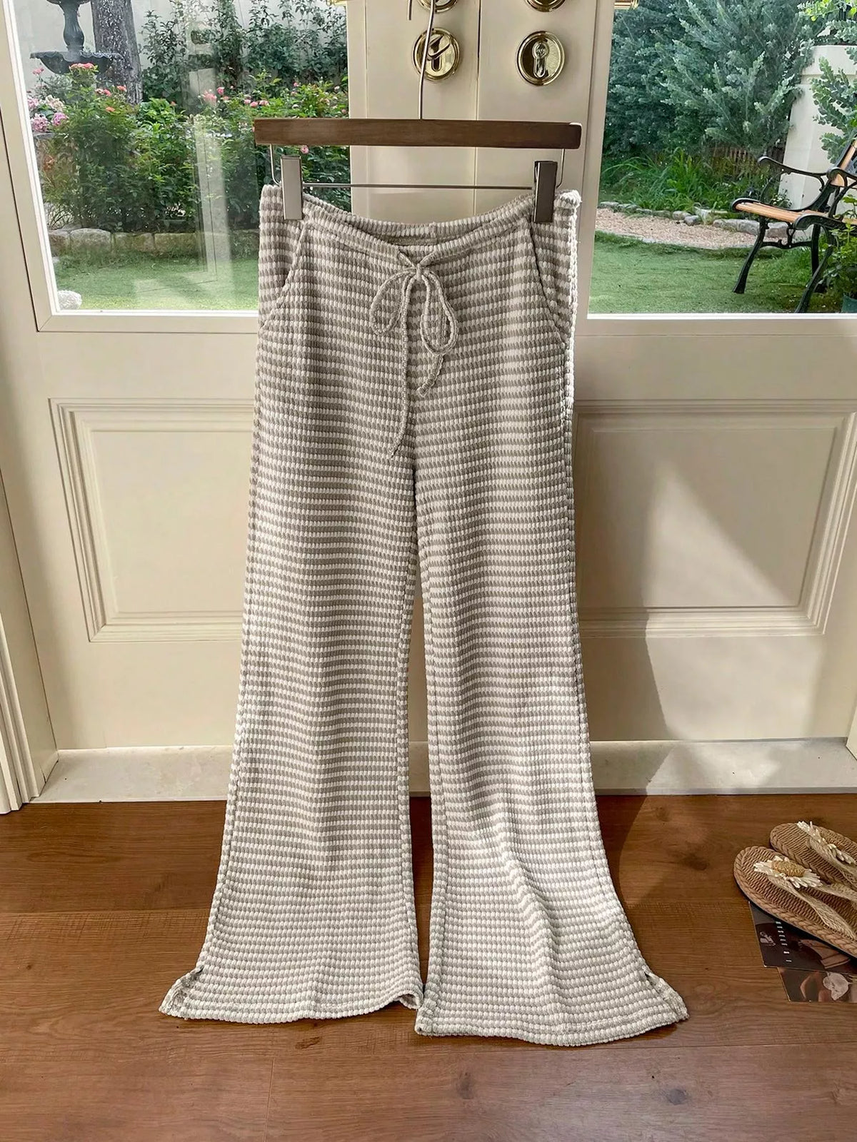 Wide Leg Drawstring Pants with Side Slit