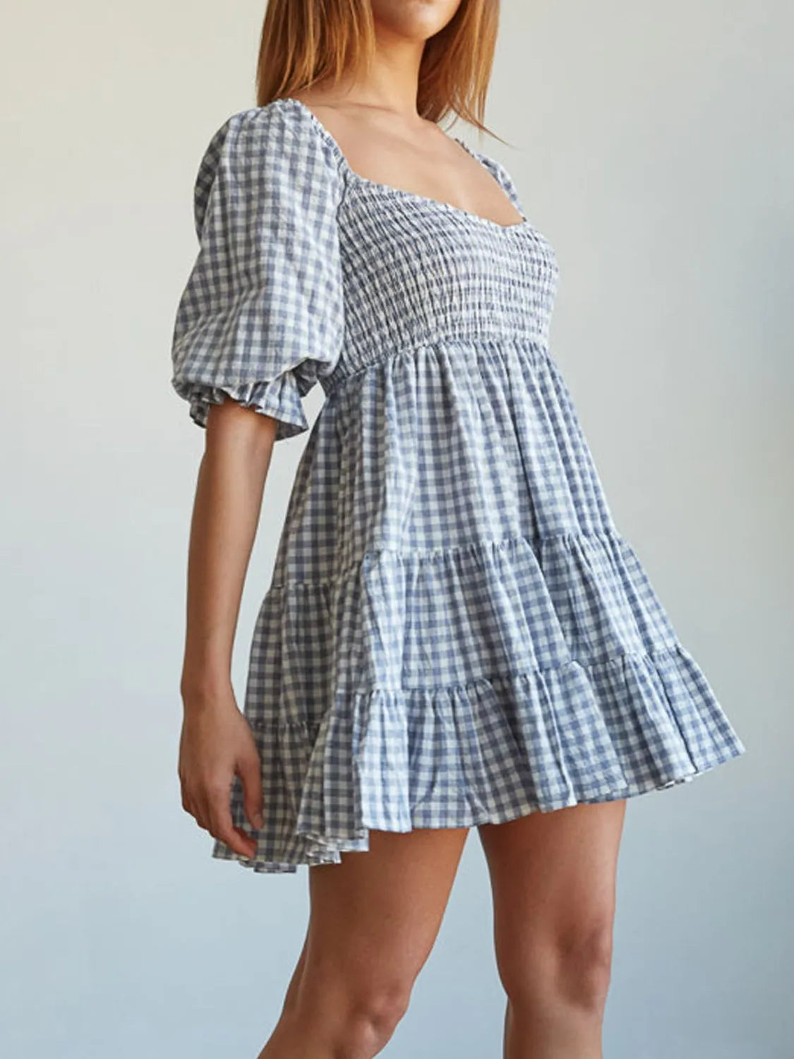 Ruffled Hem Plaid Mini Dress