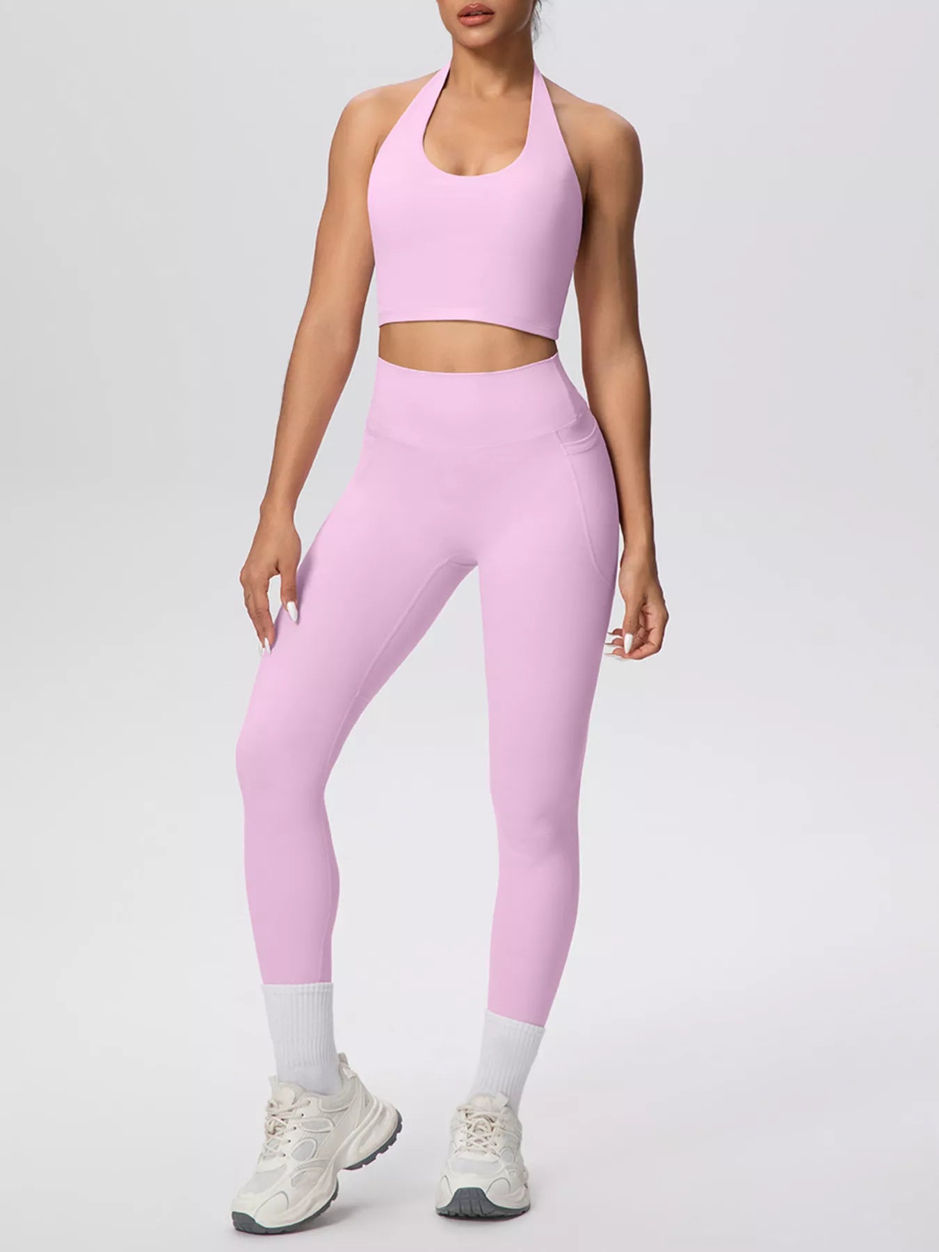 Halter Neck Crop Top and Leggings Active Set