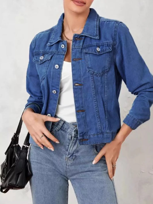 Classic Button-Up Denim Jacket by Ease Mee