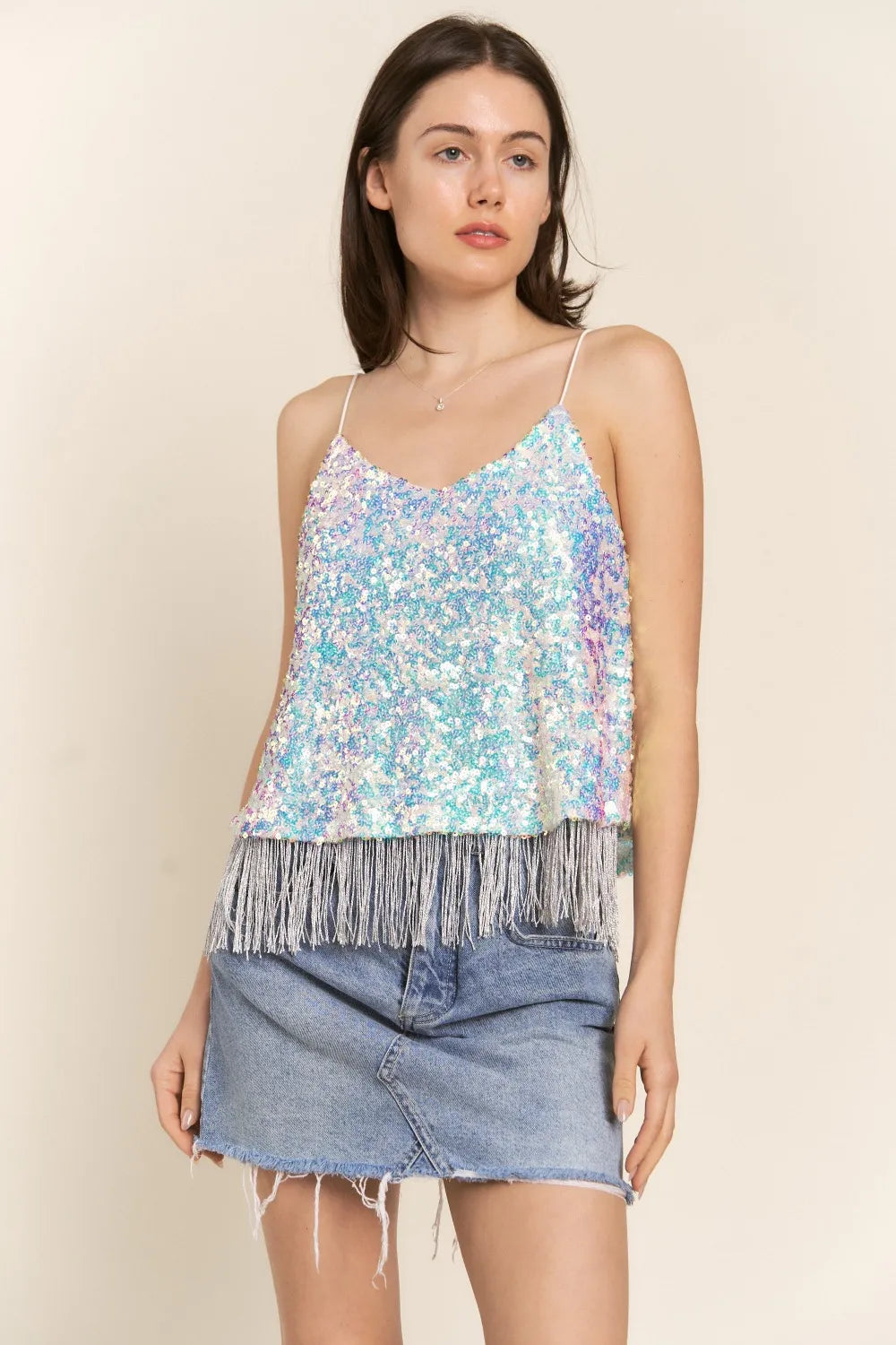Sequin Tassel Hem Cami in Fantasy by J.NNA