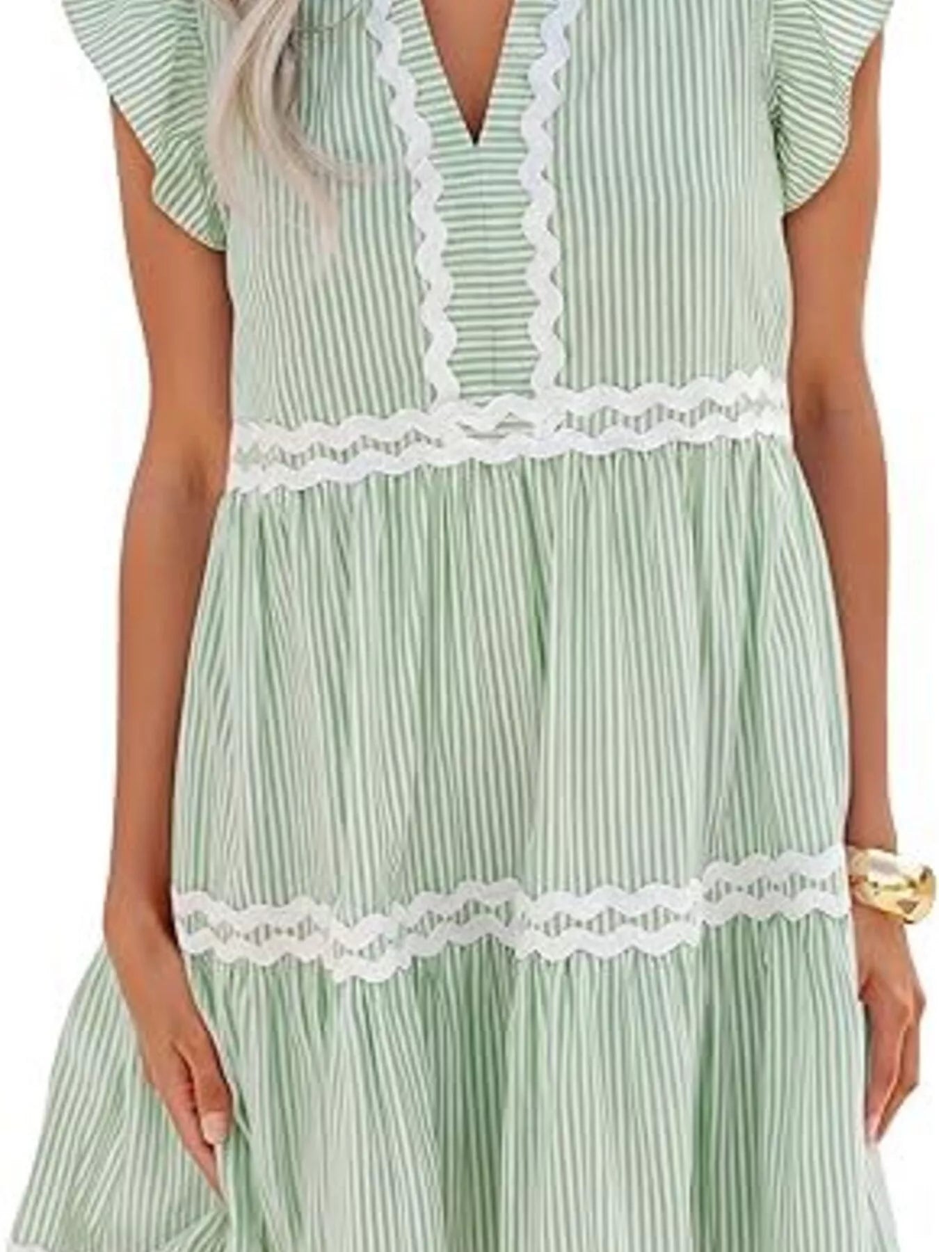 Striped Tiered Dress with Ruffle Sleeves