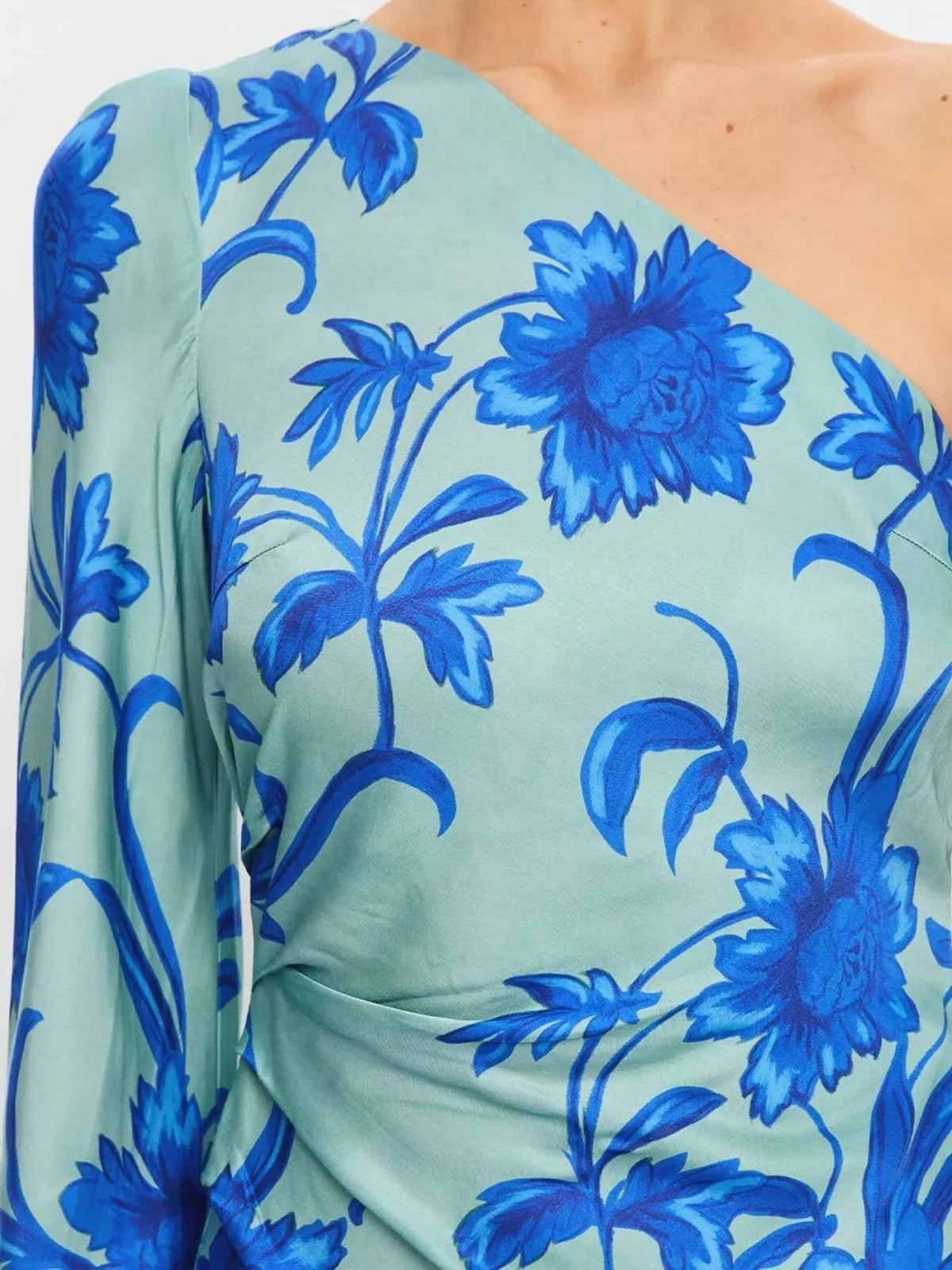 Floral One-Shoulder Maxi Dress in Sky Blue
