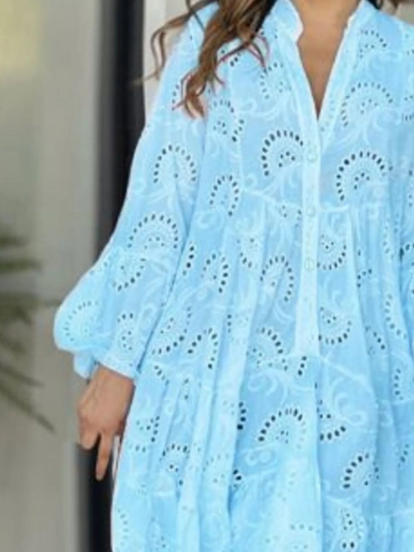 Eyelet V-Neck Tiered Ruffle Dress