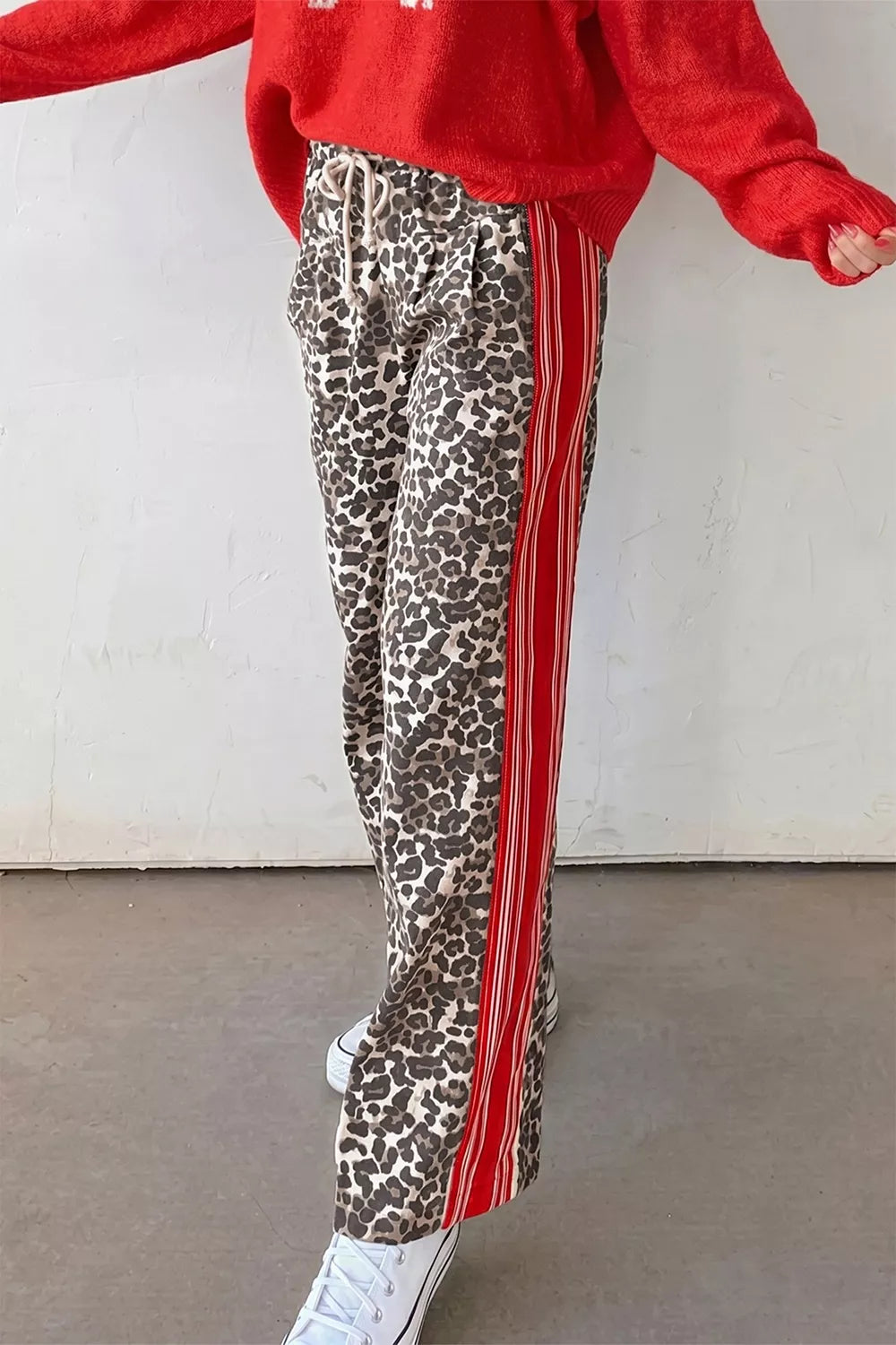 Leopard Patchwork Elastic-Waist Jeans