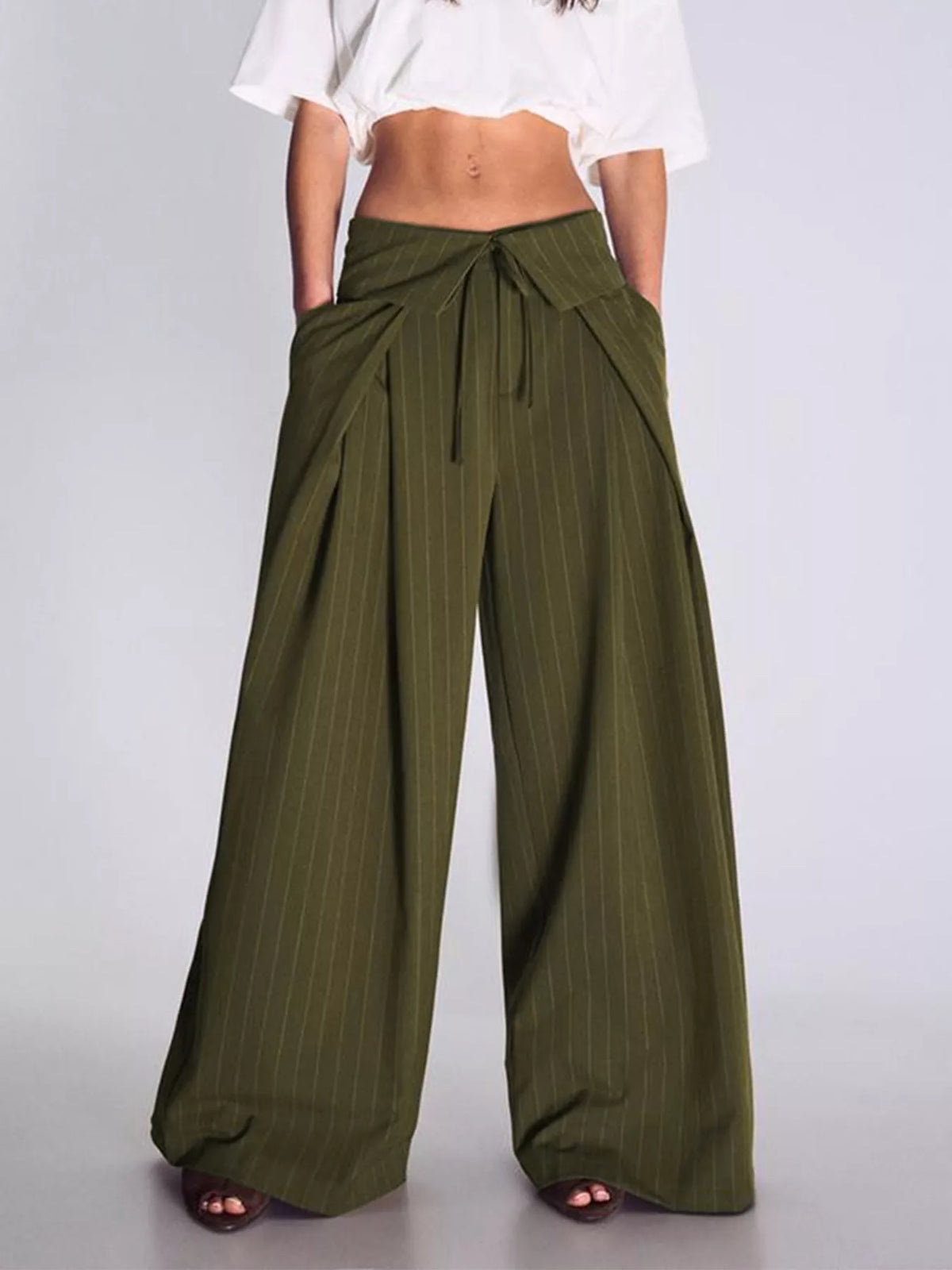 High-Waisted Pinstripe Wide-Leg Pants