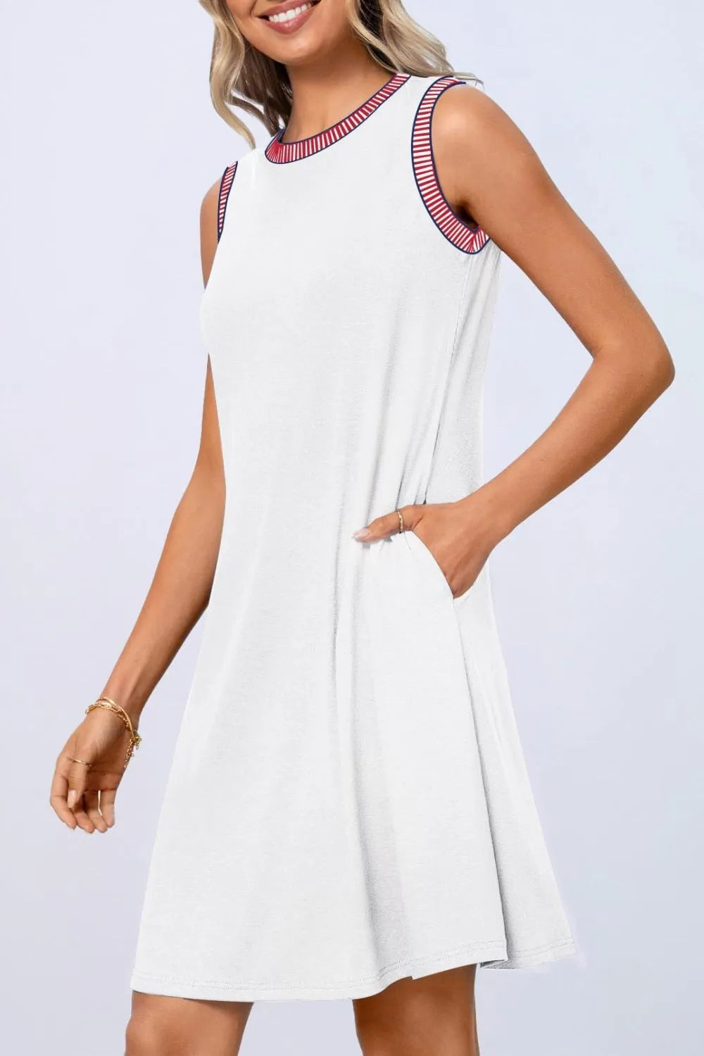 Round Neck Sleeveless Tank Dress with Pockets