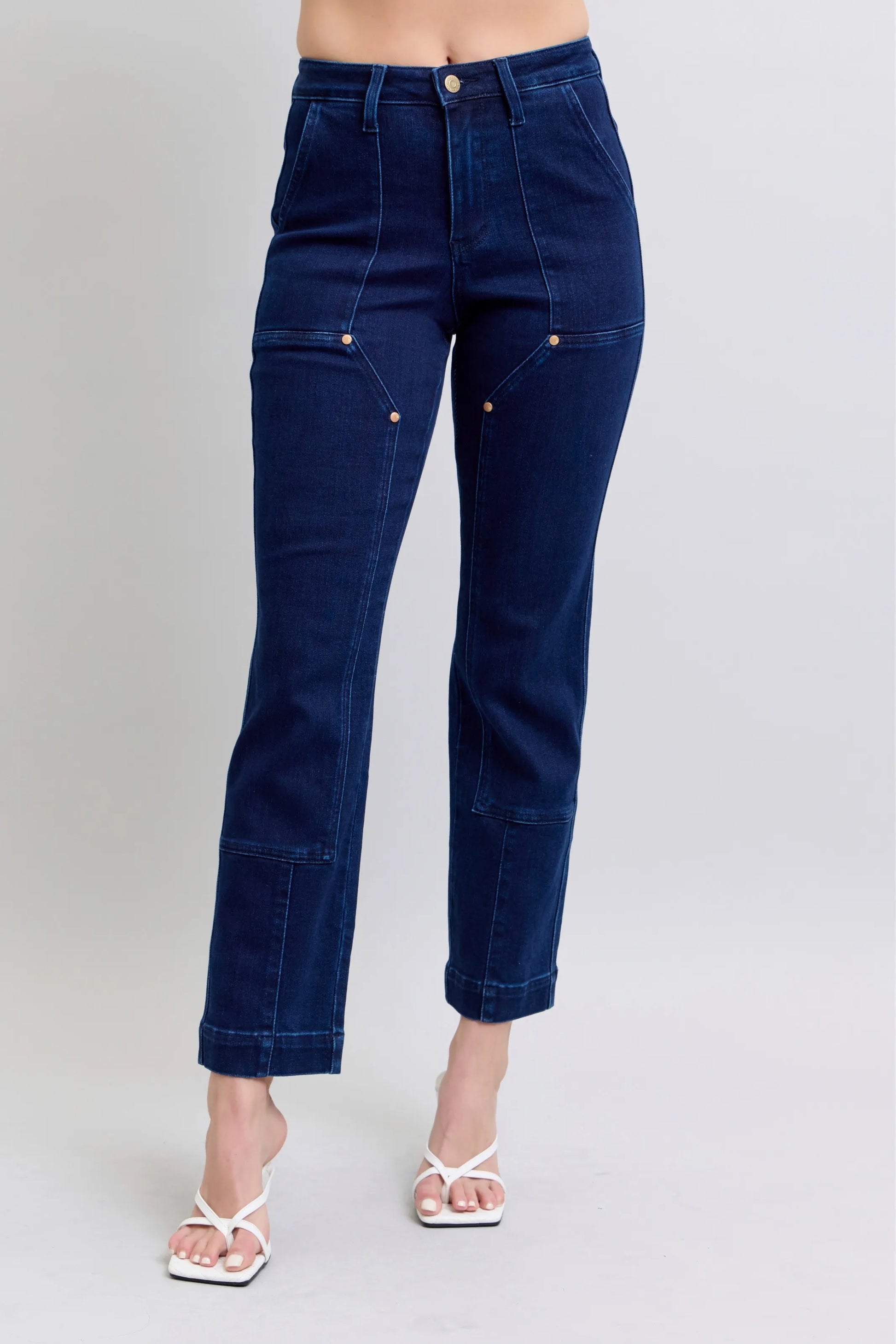 Judy Blue High Waist Knee Patch Straight Jeans in Dark in Dk