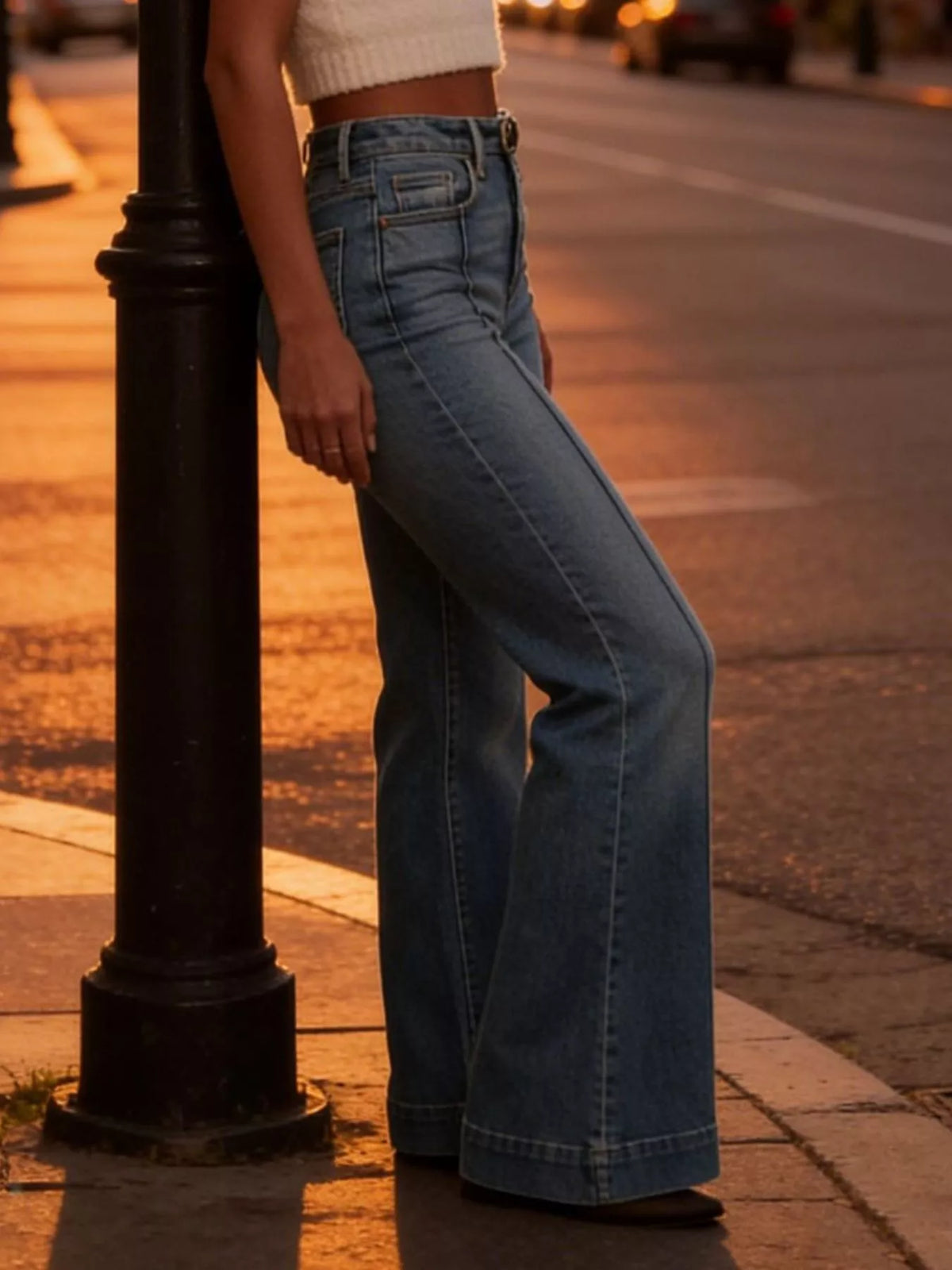High-Waisted Flare Leg Jeans in Blue