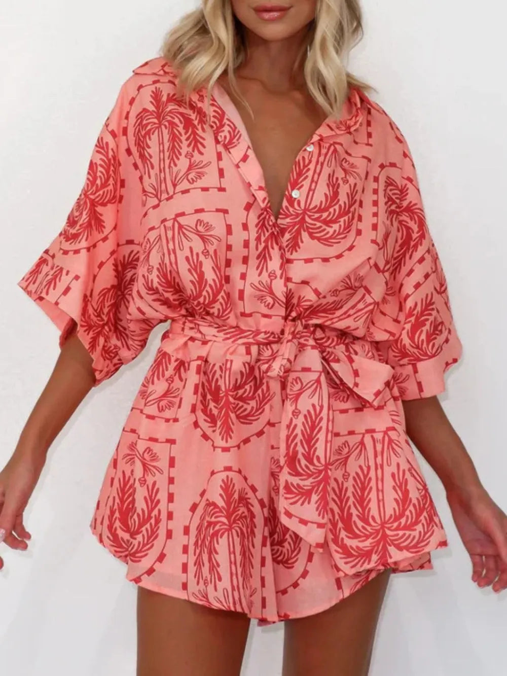Tie-Waist Half Sleeve Romper